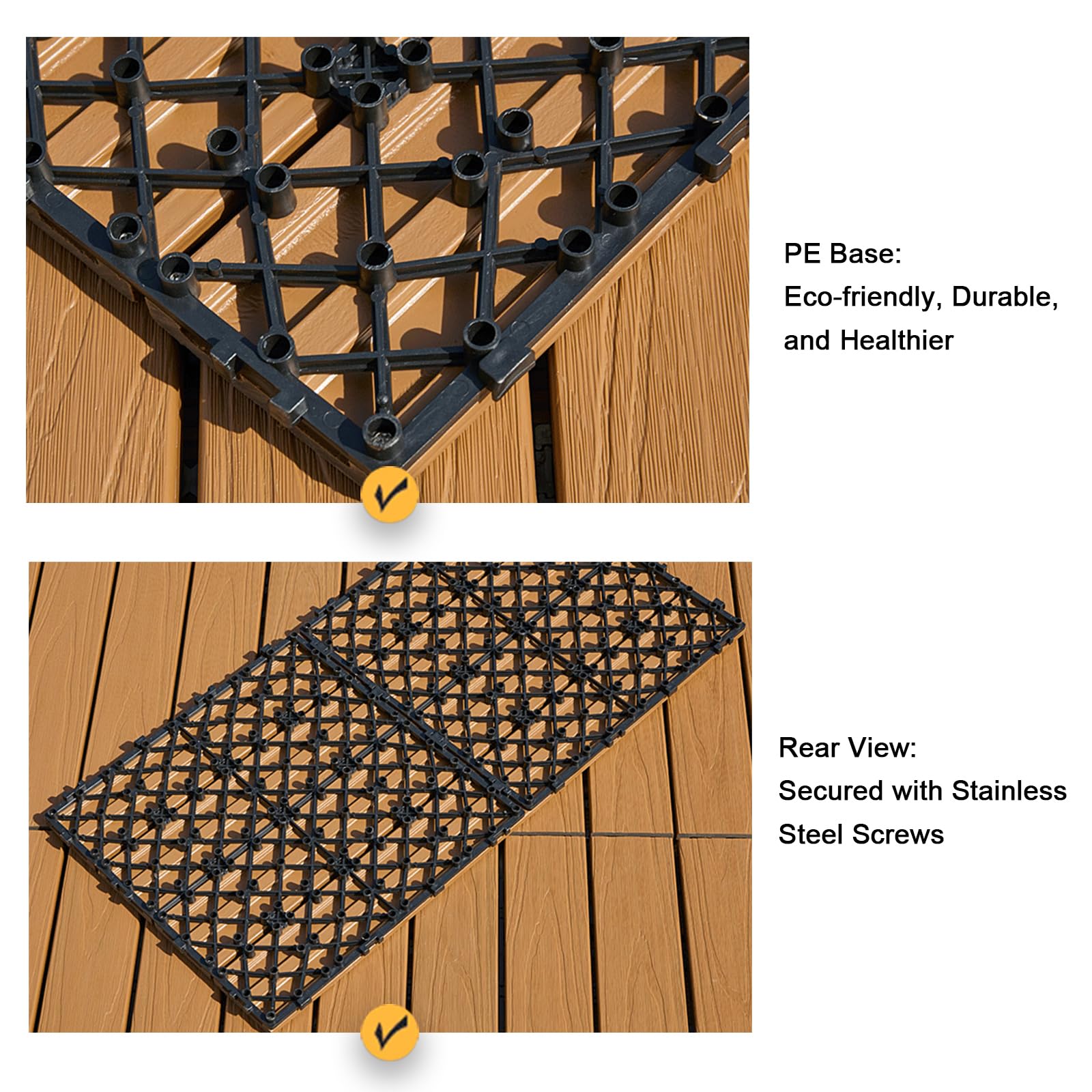 Dalles de Terrasse de Jardin Emboîtables en WPC, Lames de Terrasse en Composite, Revêtement de Sol Extérieur, Résistantes Aux Intempéries(Size:1pcs,Color:B-Teak (30×60cm))