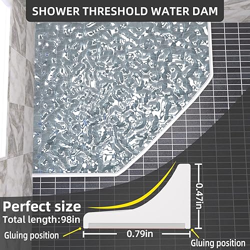 Miniatura 2 de Barrera de agua plegable de 39 pulgadas, barrera de agua de silicona autoadhesiva, impermeable, para el espacio entre la ducha, la cocina, el