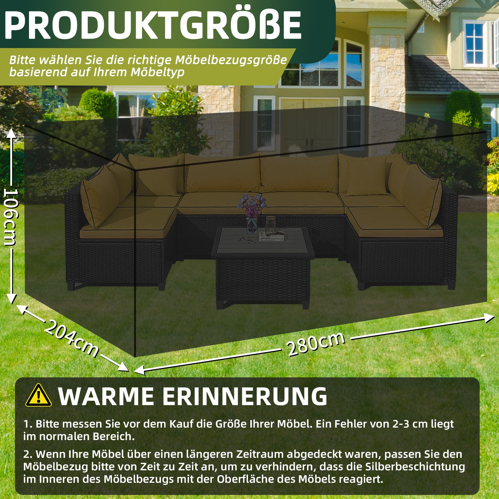 Housse de protection imperméable pour meubles de jardin, résistante à l'hiver, bâche Oxford 420D, pour table de jardin, meubles de terrasse, rectangulaire, 280 x 204 x 106 cm