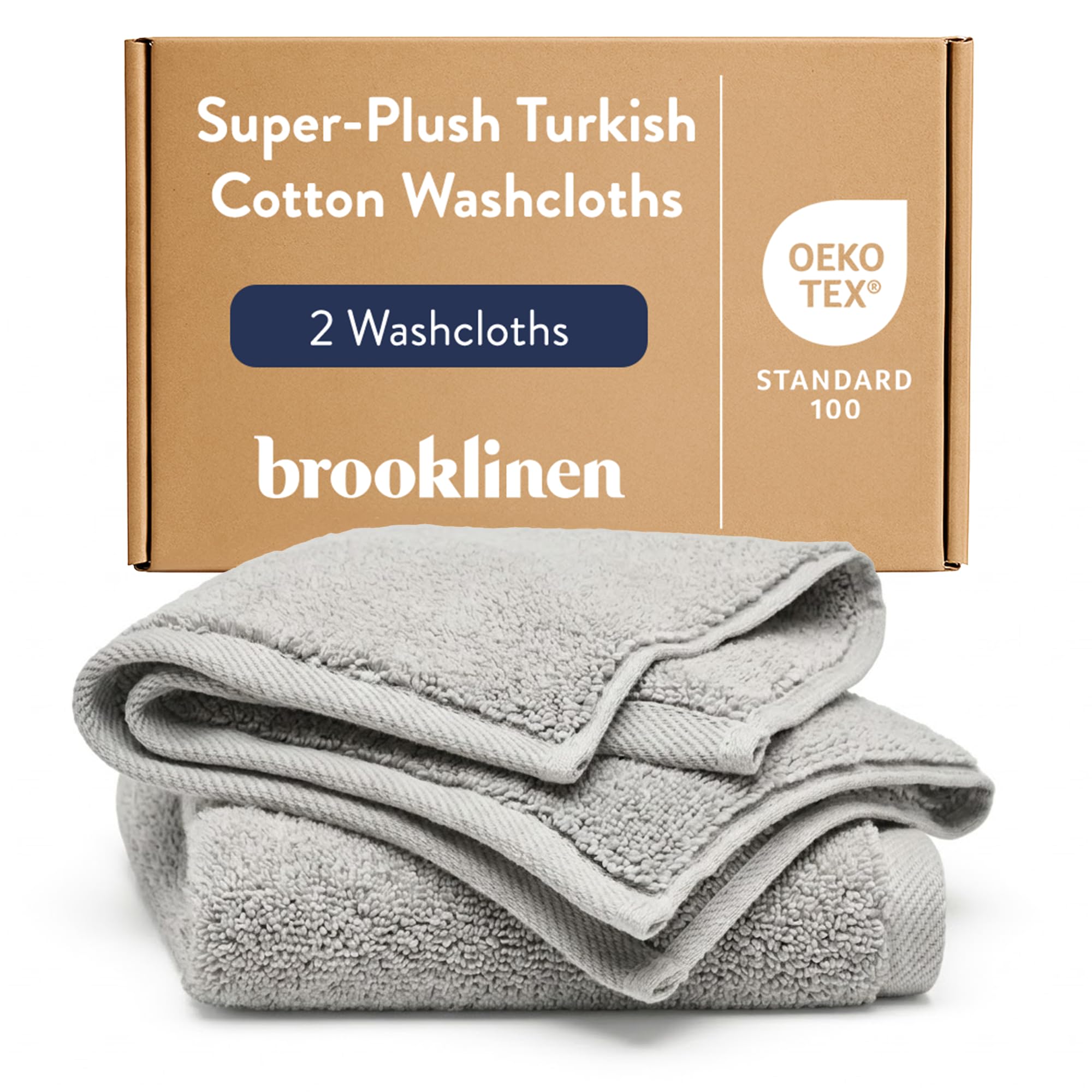Brooklinen Super-Plush 100% Turkish Cotton Washcloths - Set of 2-770 GSM, Highly Absorbent, Machine Washable, Perfect for Home & Bathroom (13" x 13",