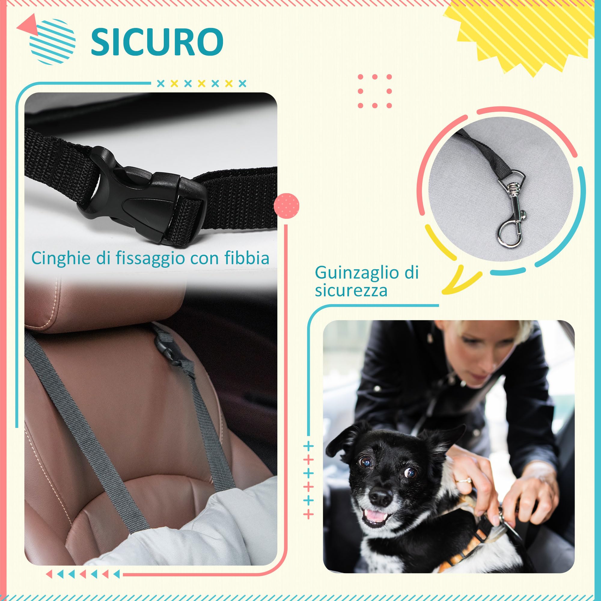 PawHut Seggiolino Auto per Cani di Piccola Taglia, Cuccia per Auto in Cotone Sfoderabile e Lavabile con Cinture di Sicurezza, Grigio Scuro