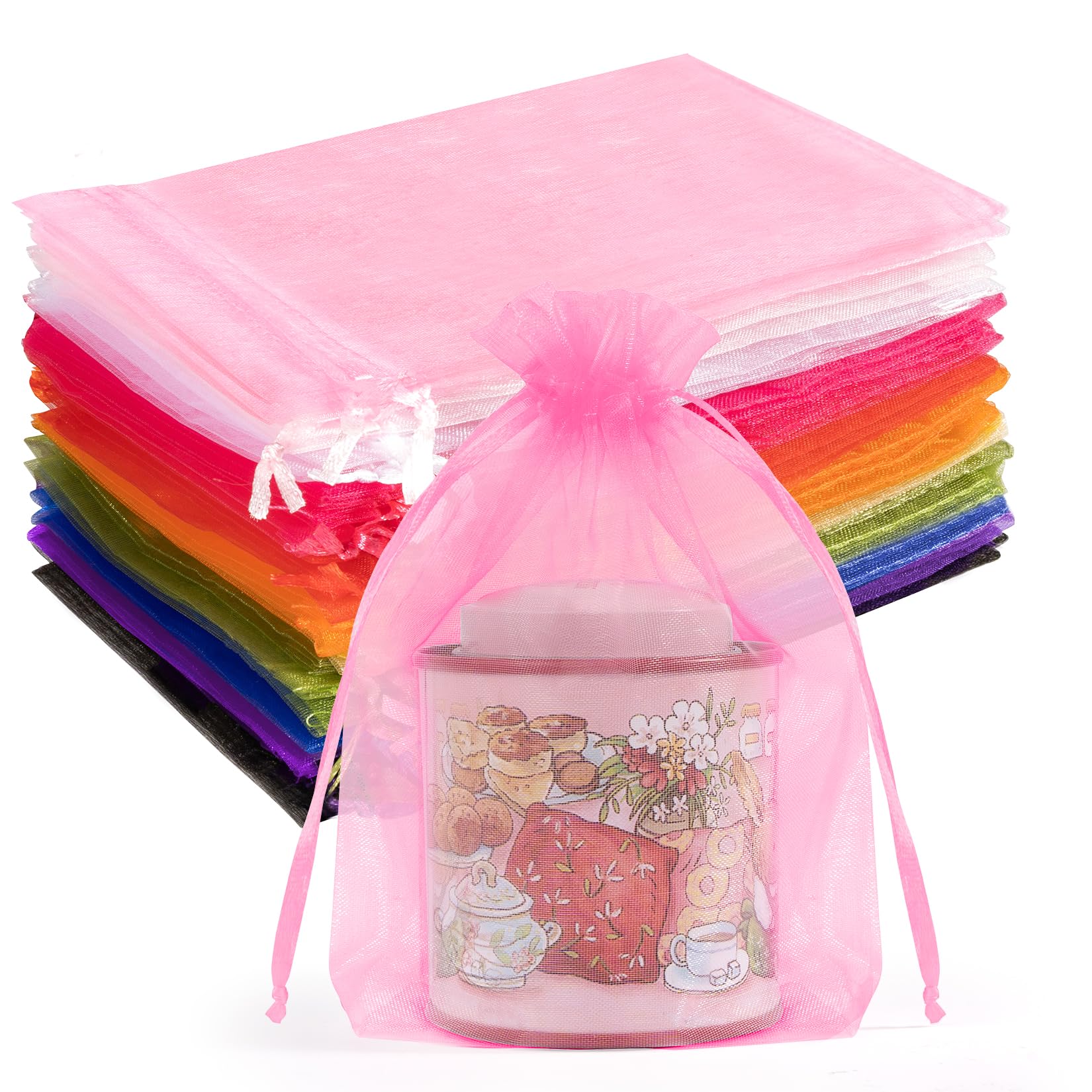 Crweety 50 Pcs Organza Bags 5x7, Small Mesh Gift Bags Drawstring Bulk