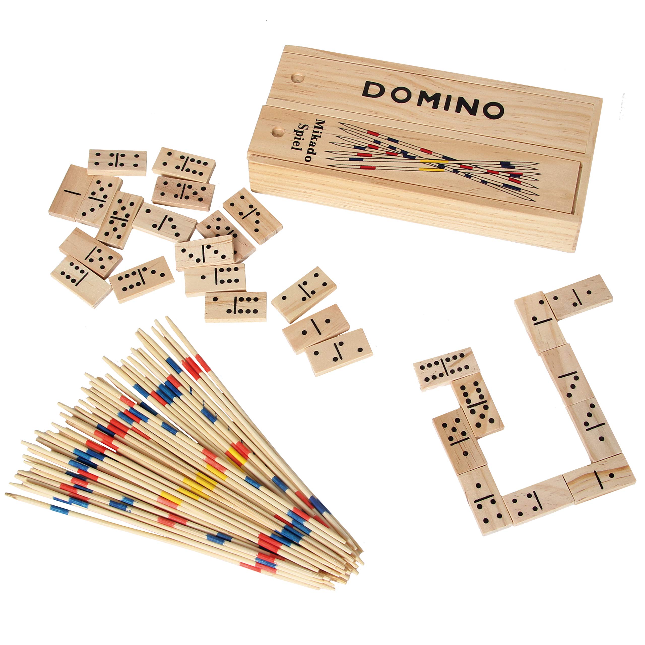 Bartl 101824 - Jeu traditionnel Mikado et Domino dans une boîte en bois pratique avec couvercle coulissant - 19,5 x 9 x 3 cm