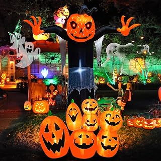 9FT Halloween Inflatable Pumpkin Outdoor Decorations, Halloween Blow Up Yard Decoration Ghost Pumpkin with LED Lights, Waterproof Giant Halloween Outdoor Indoor Party Yard Garden Lawn Decor