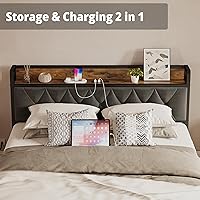 Vista 4 de ANCTOR - Base de cama tamaño Matrimonial, cabecera con almacenamiento y enchufes, fácil de instalar, resistente y estable, sin ruido, no necesita