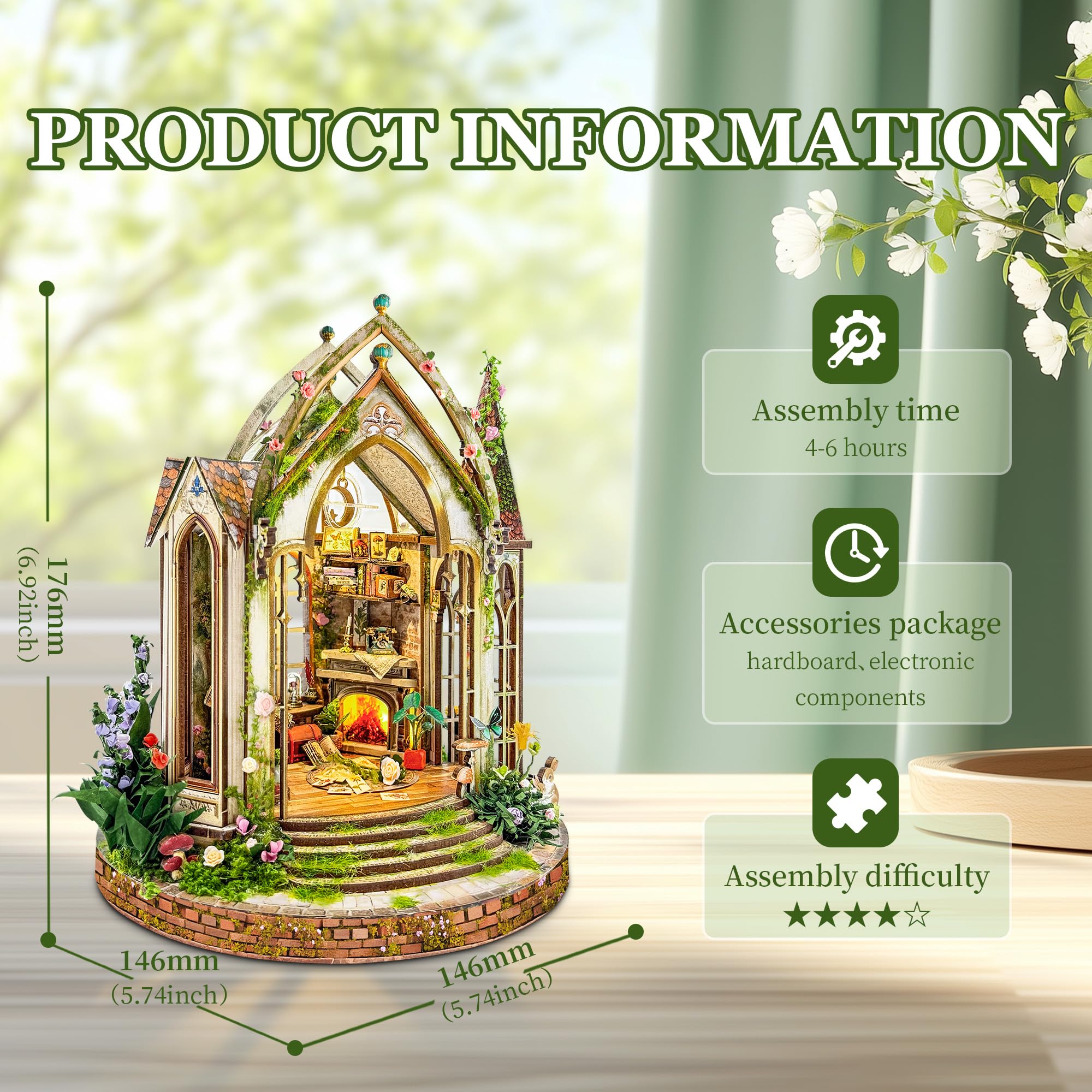 DIY Miniature House Kit, Book Nook Mini House Bookshelf Decor 3D Wooden Puzzle for Adults, Birthday Gift for Family, Friends - Dreamland Floral Studio - 3