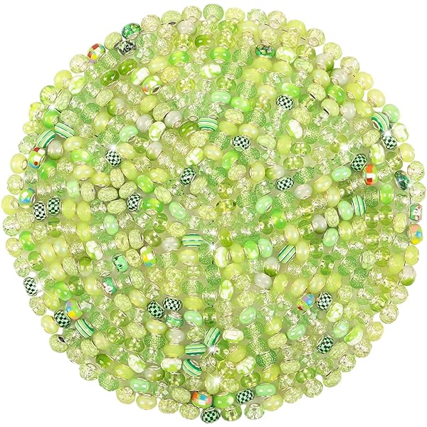 150Pcs Large Hole Beads Spacer Beads Light Green Assorted European Craft Big Beads Large Hole Lampwork Murano Bead Fairy Wand Garden Bead for DIY Pens Bracelets Jewelry Making Decoration Supplies
