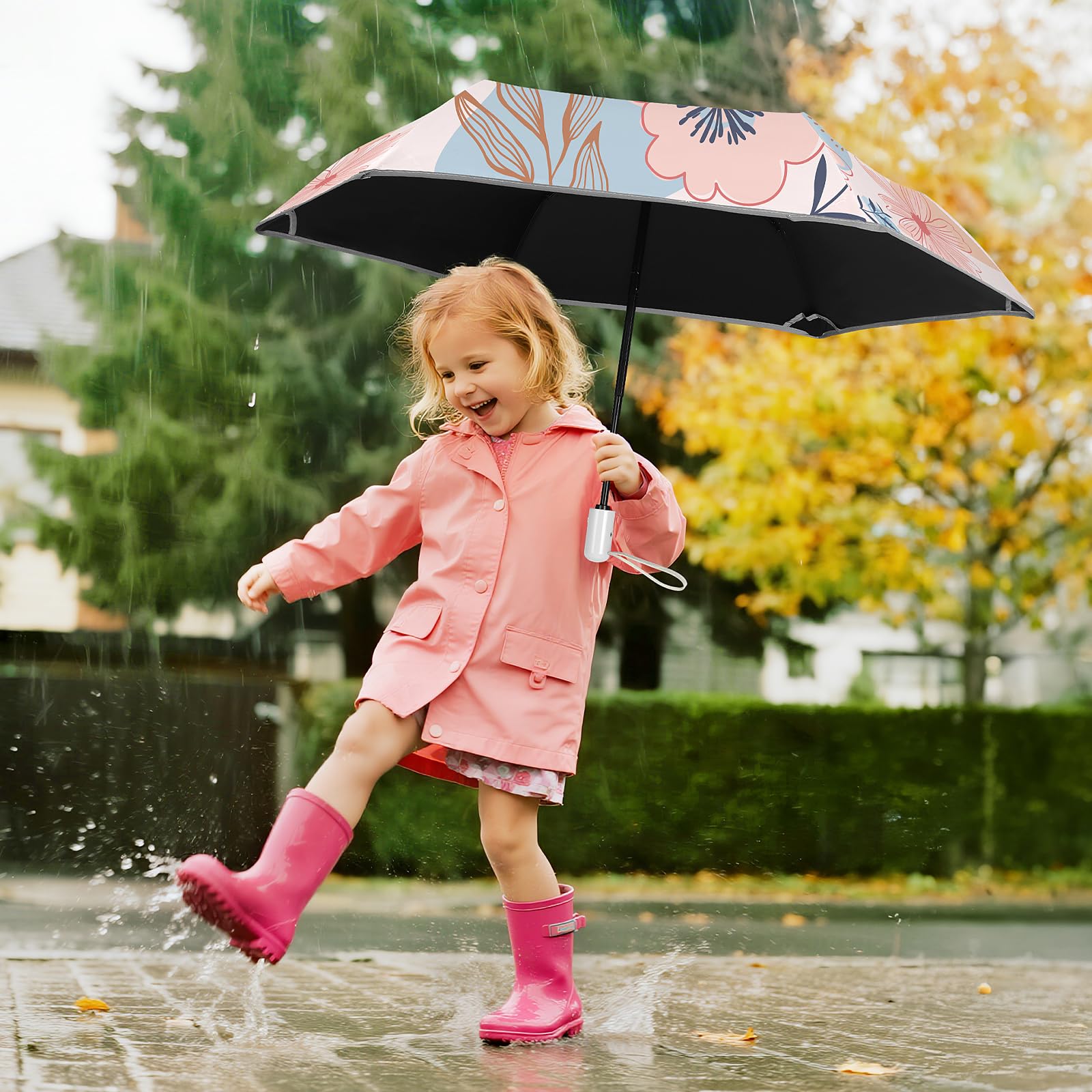decalsweet Parapluie Pliant Enfant, Parapluie Compact Automatique | Anti-UV,Léger,Anti-Rebond,avec Bande Réfléchissante,Mini Parapluie de Voyage,Fille,Garçon,avec Housse,Portable,Robuste Stable