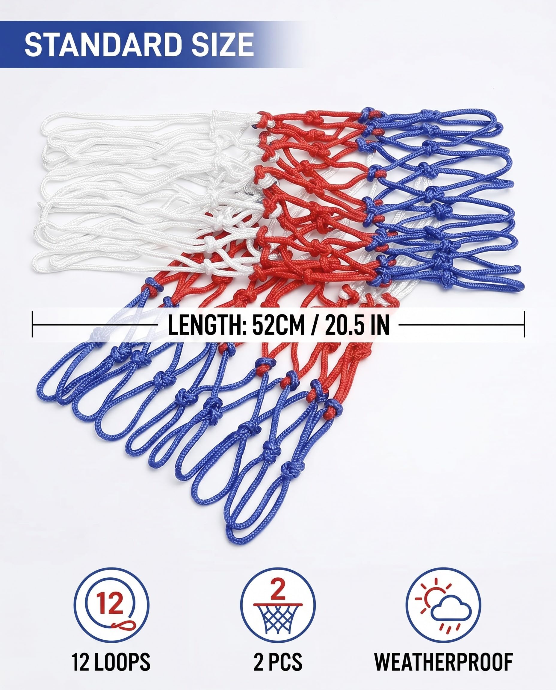 Set di 2 reti da basket in nylon di ricambio, 12 fori, per sport all'aperto, canestro standard
