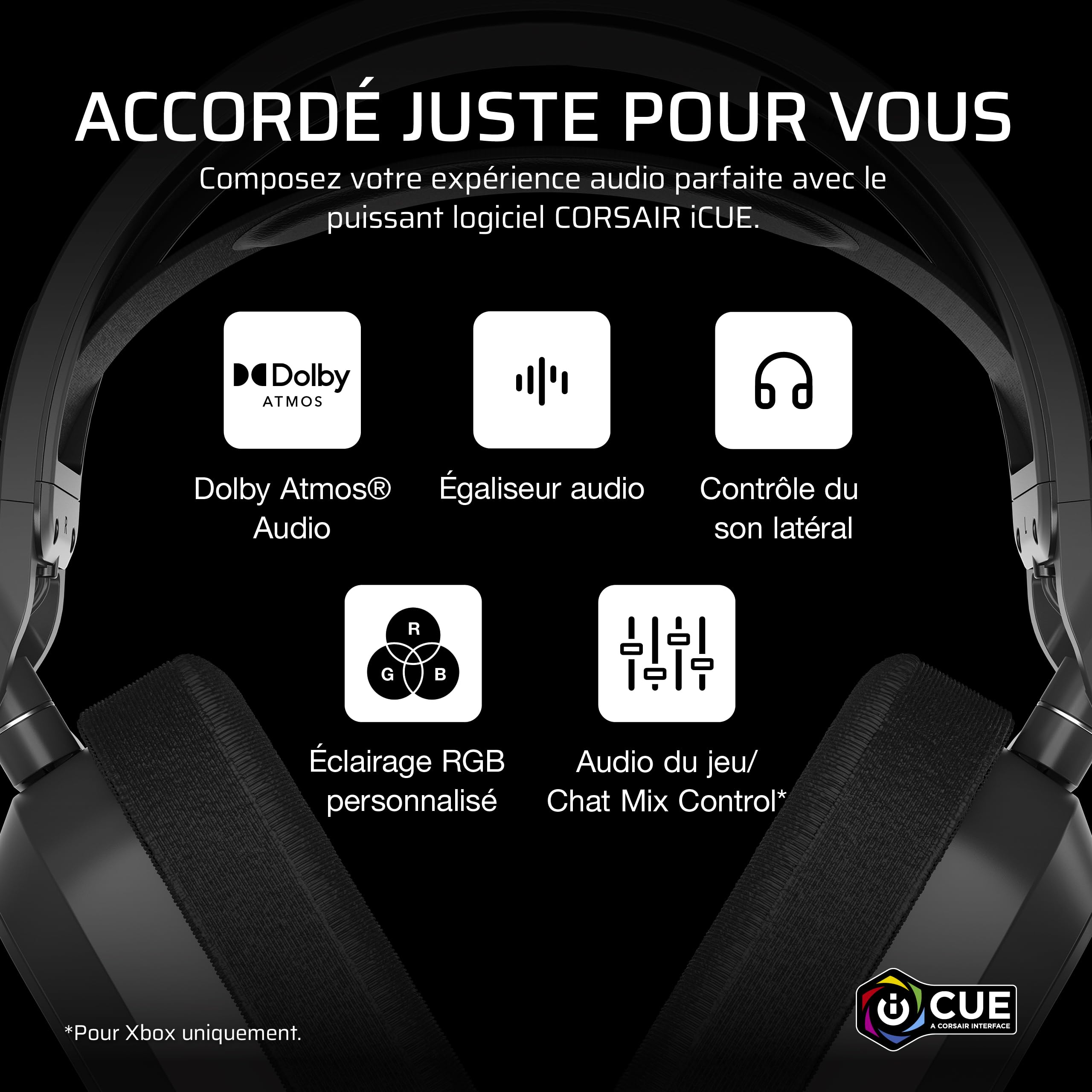 Corsair HS80 Max Wireless Xbox Casque de Jeu avec Bluetooth – Gris Acier | Dolby Atmos, Microphone de Qualité Professionnelle, Compatible iCUE, Xbox, PC, Mac, Mobile