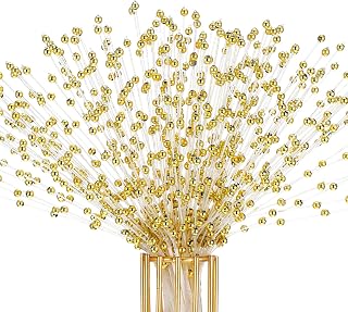 50pcs Gold 4mm Pearls String Beaded Bouquet Spray Sticks Beaded Stick Bride Wedding Pearl Bouquet for Party Decoration, Christmas Decorations Bridal Wedding Party Table Decorations
