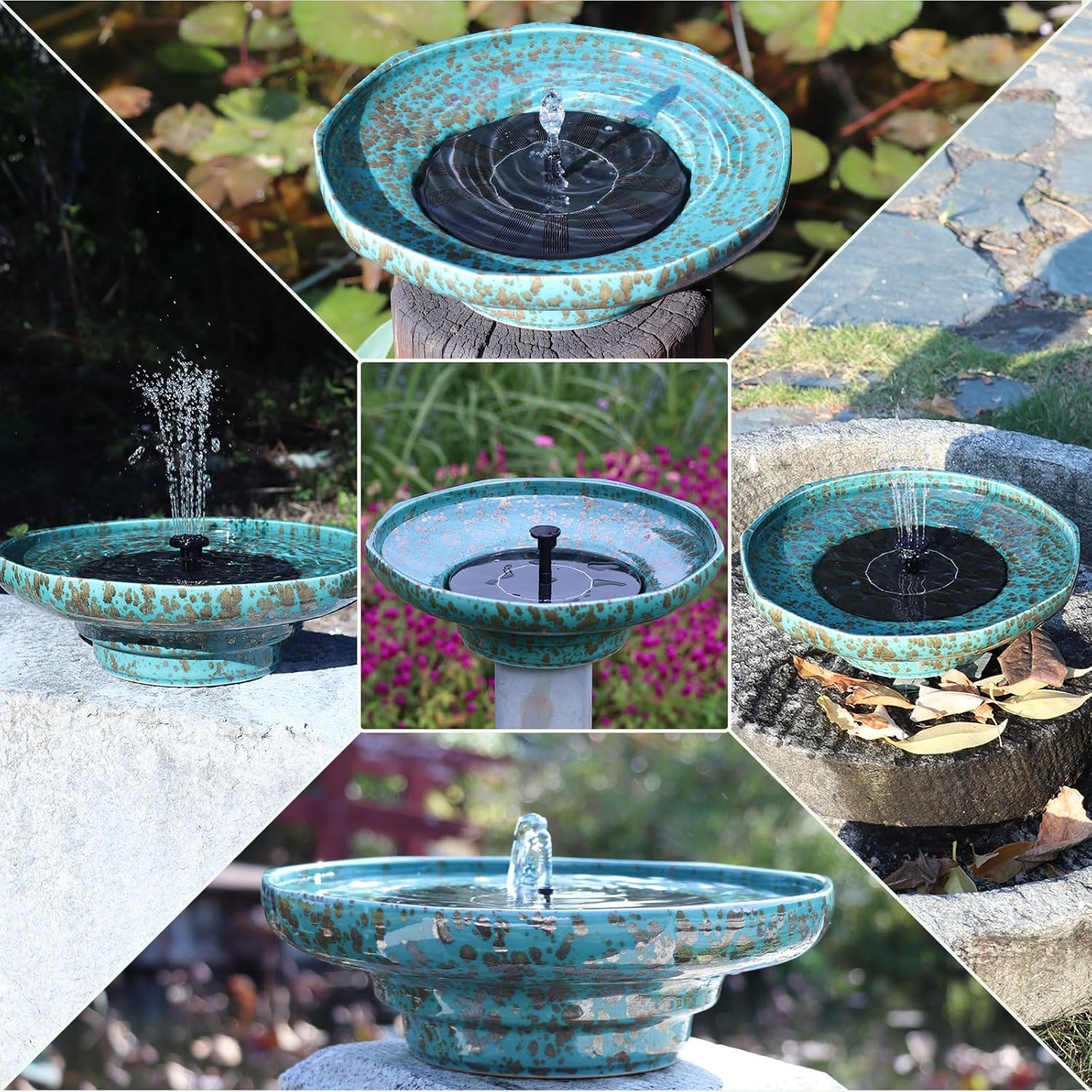 Solar Fountain Ceramic Bird Bath,Bird Bath for Ourside,Outdoor Fountain Bird Bath,Garden and Home Décor