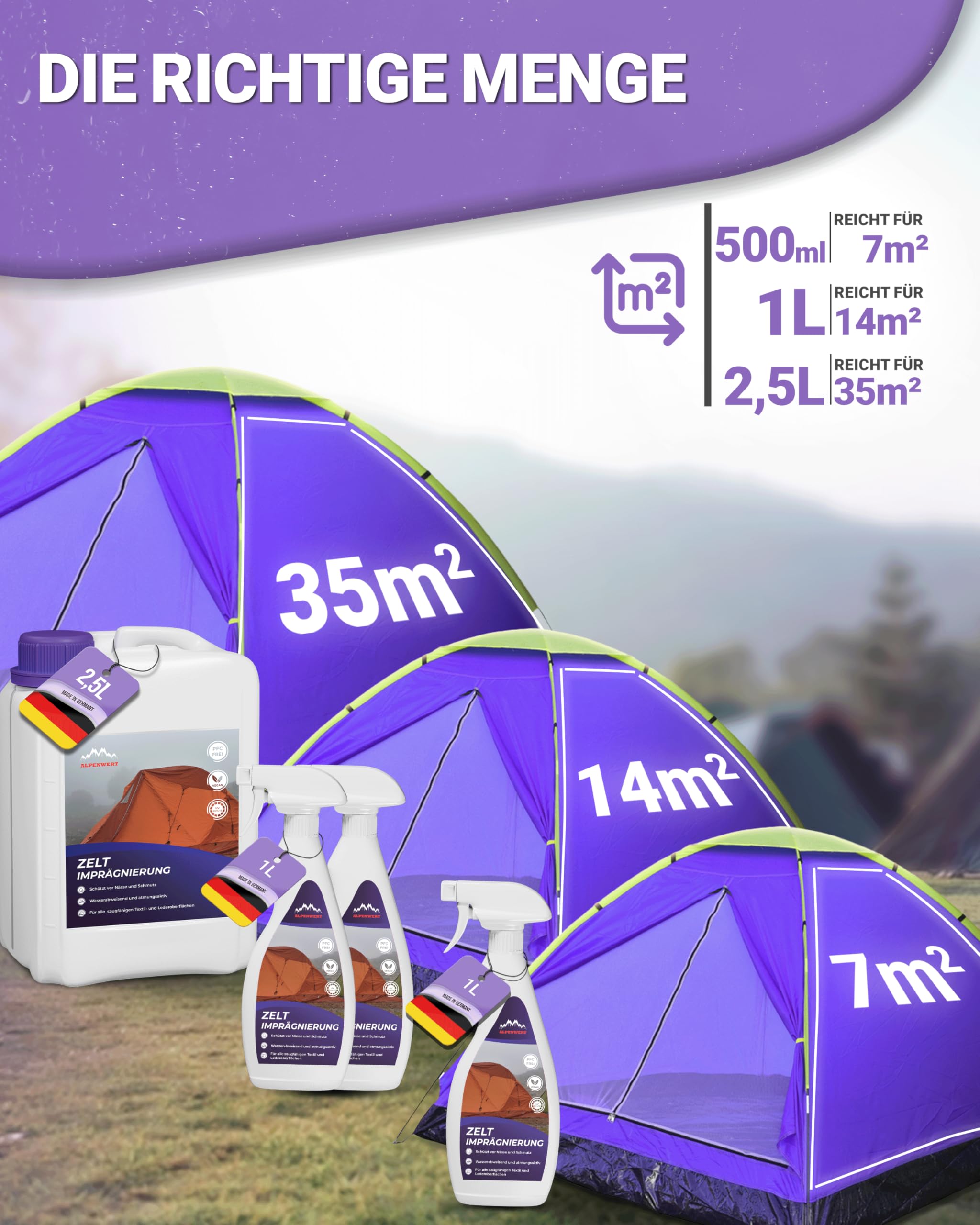 Alpenwert Zelt & Pavillion Imprägnierspray [LANGZEIT-ABPERL-Schutz] Made in Germany Imprägnierung für Zelte, Markisen, Sonnenschirm UVM.