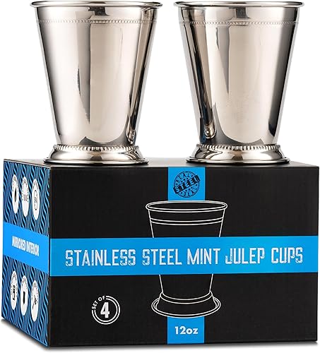 Miniatura 8 de Mint Julep Cups vasos de acero inoxidable, juego de 4, vasos de cóctel de metal de 12 onzas, suministros para fiestas (4)