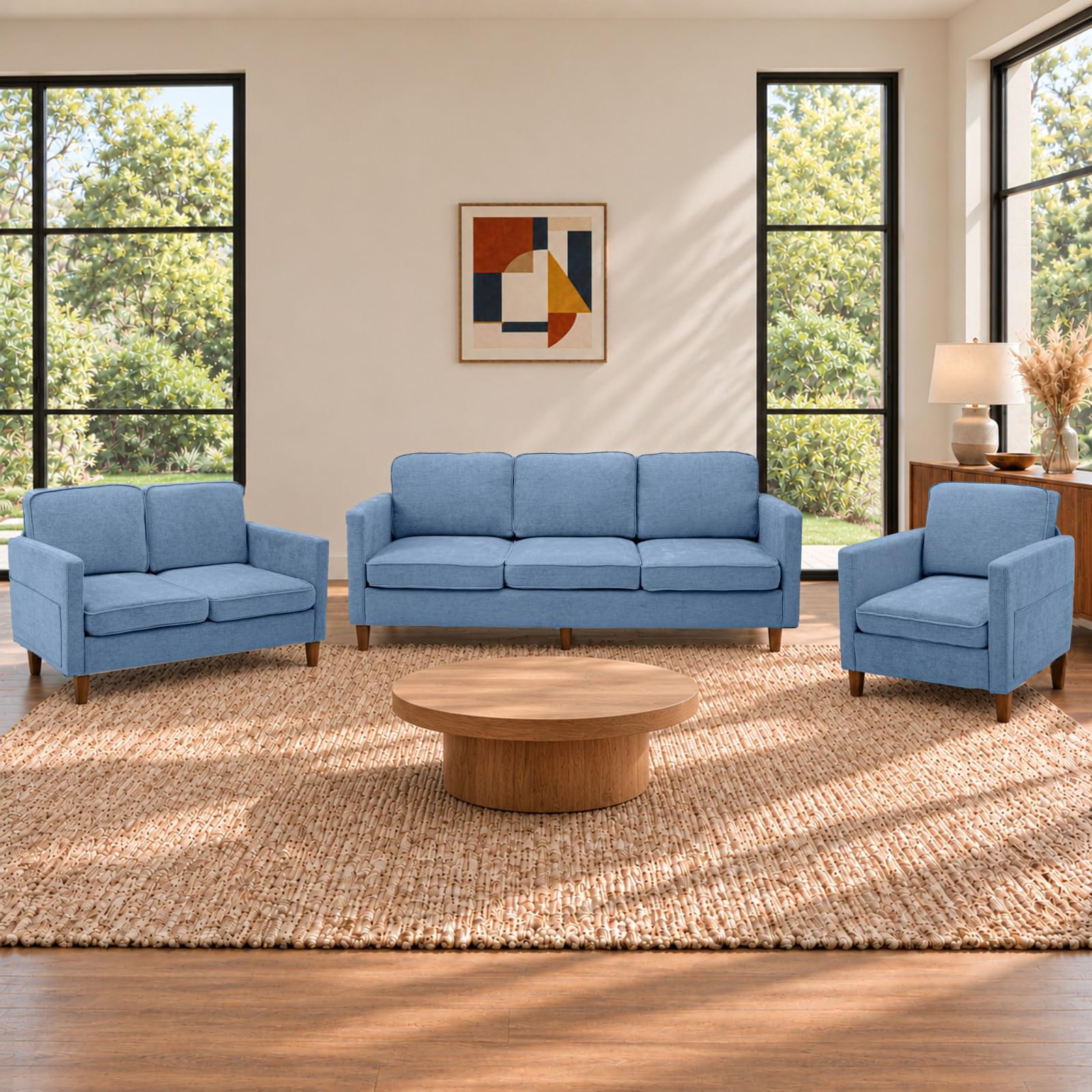 3-Piece Sofa Set for Living Room, Chenille Couch with Loveseat and Chair
