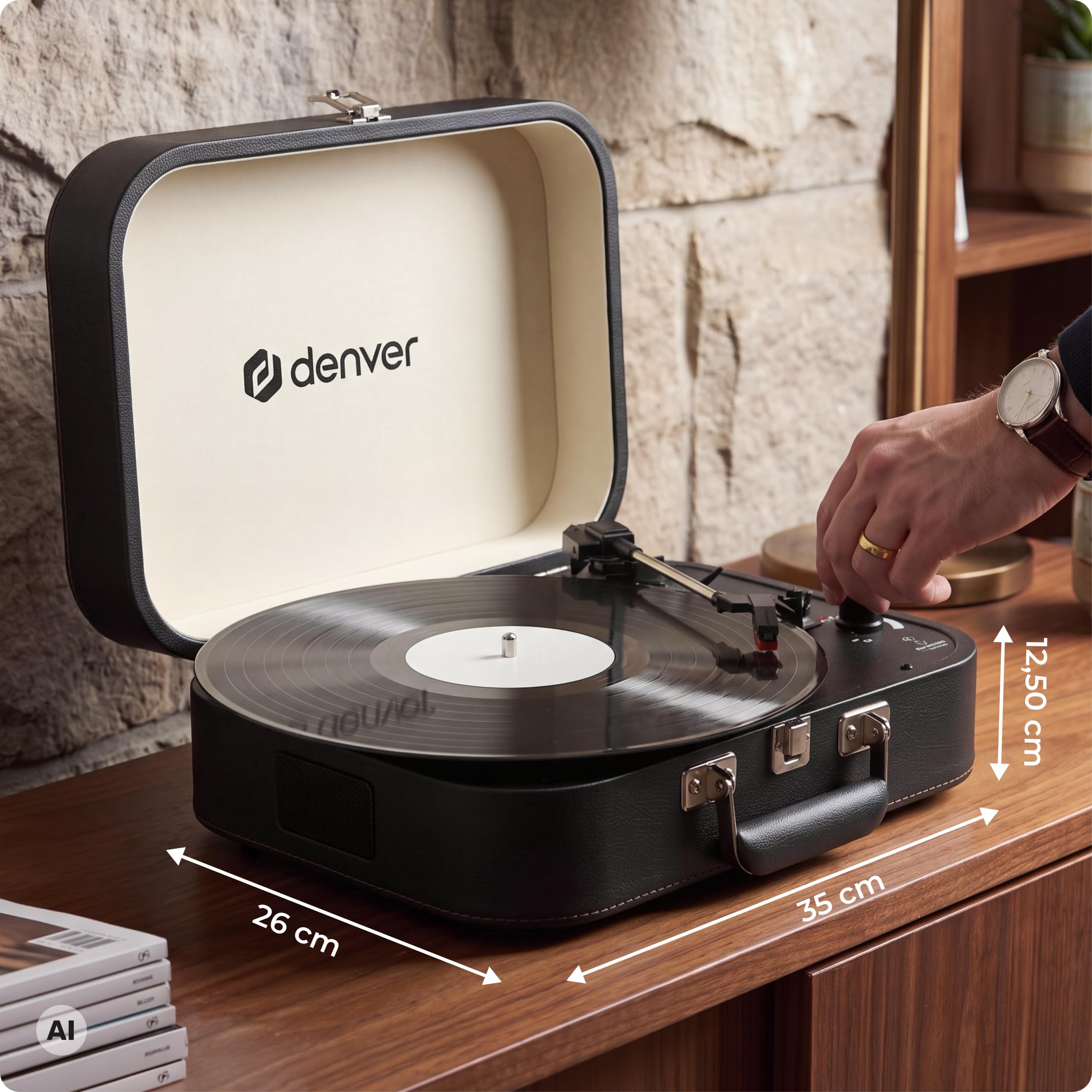 VPL-130DGR - Giradischi vintage con altoparlante, 33/45/78 RPM, USB per digitalizzare, AUX e cuffie, uscita RCA, lettore portatile in vinile senza Bluetooth