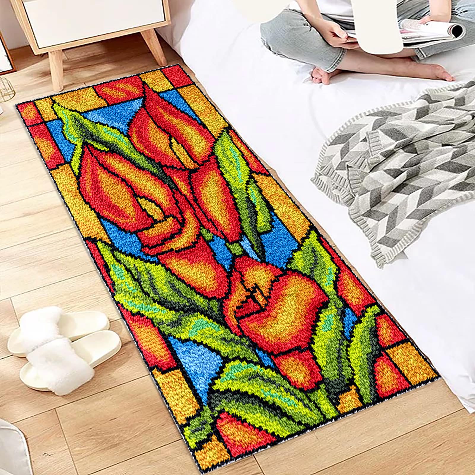 Grande kit per tappeto a punto smirne e ricamo fai da te, 61 x 87 cm, perfetto per principianti, include tela e filato per la creazione di tappeti creativi