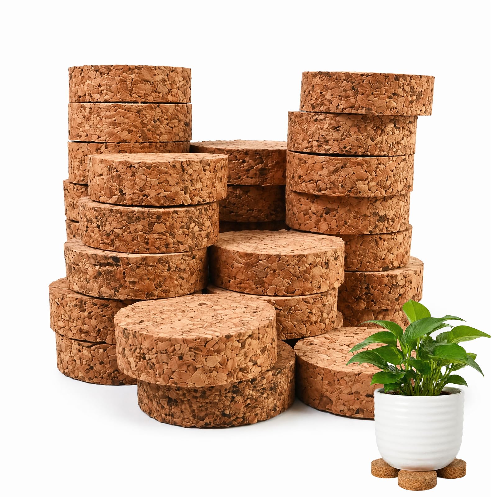 Meralo 30 Pcs Round Cork Plant Pot Feet 5x1.5cm - Invisible Non-Slip Risers for Indoor & Outdoor Planters, Heavy Duty Absorbent Pads for Garden Pots
