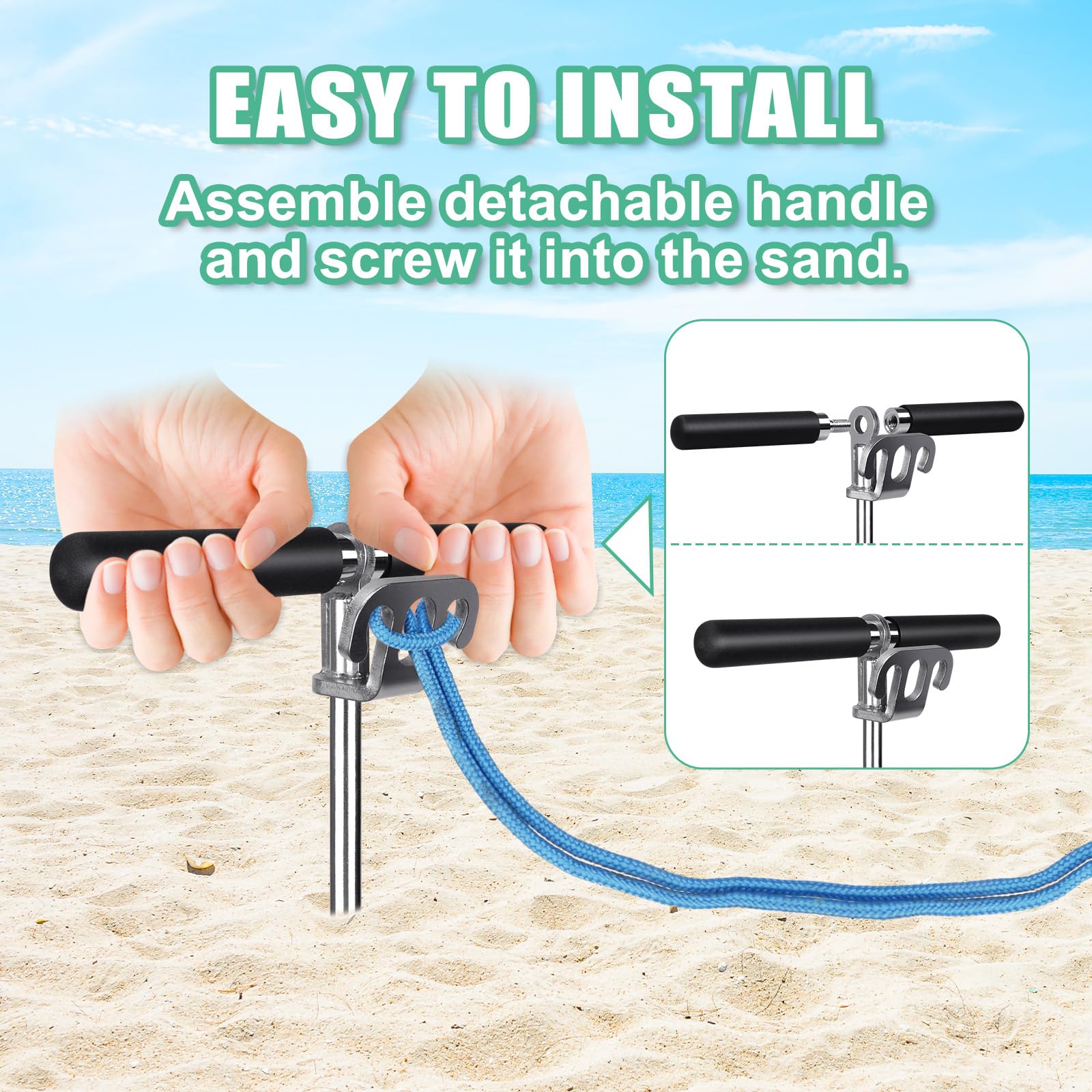 Dolibest Ancoraggio a sabbia per barche in acciaio inossidabile 304, 91,4 cm, completamente saldato, a vite, con manico a T, per barche a motore, kayak, canoe, ancoraggio portatile da spiaggia per
