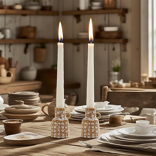 Miniatura 3 de Portavelas cónico de cerámica – Juego de 2 candelabros con asa, estilo bohemio, soporte para exhibición de velas para mesa de café, centro de mesa,