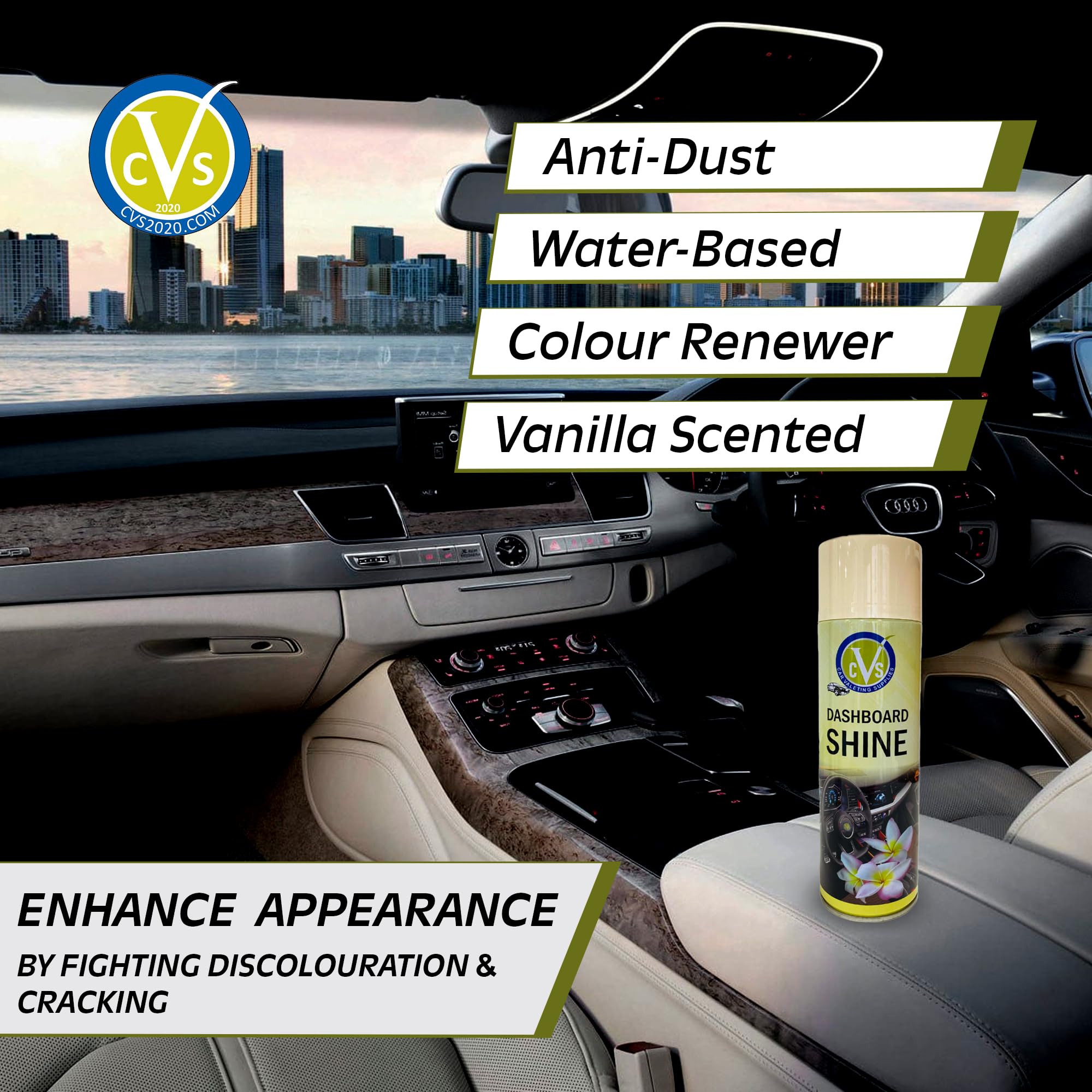 CVS - Spray de silicona para salpicadero de coche: limpia, brilla y protege el interior del coche, restaura el brillo, limpiador interior del coche, elimina la suciedad, el polvo y los residuos, aroma