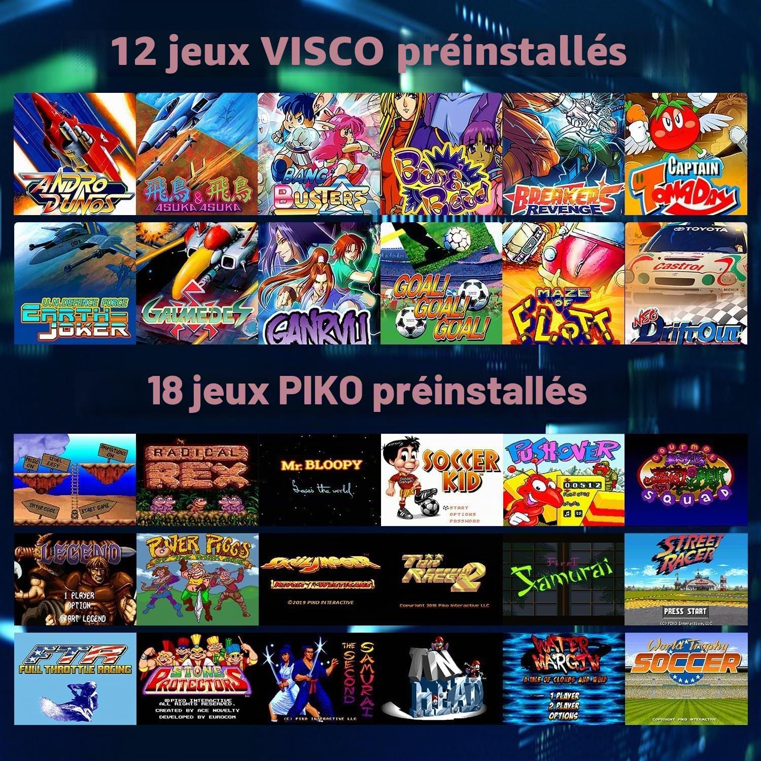 GO15 Console de Jeu Vidéo Rétro, 12 Jeux Rétro sous Licence Visco et 18 PIKO Intégrés, Prend en Charge Les Combats en Ligne en Temps Réel des Joueurs