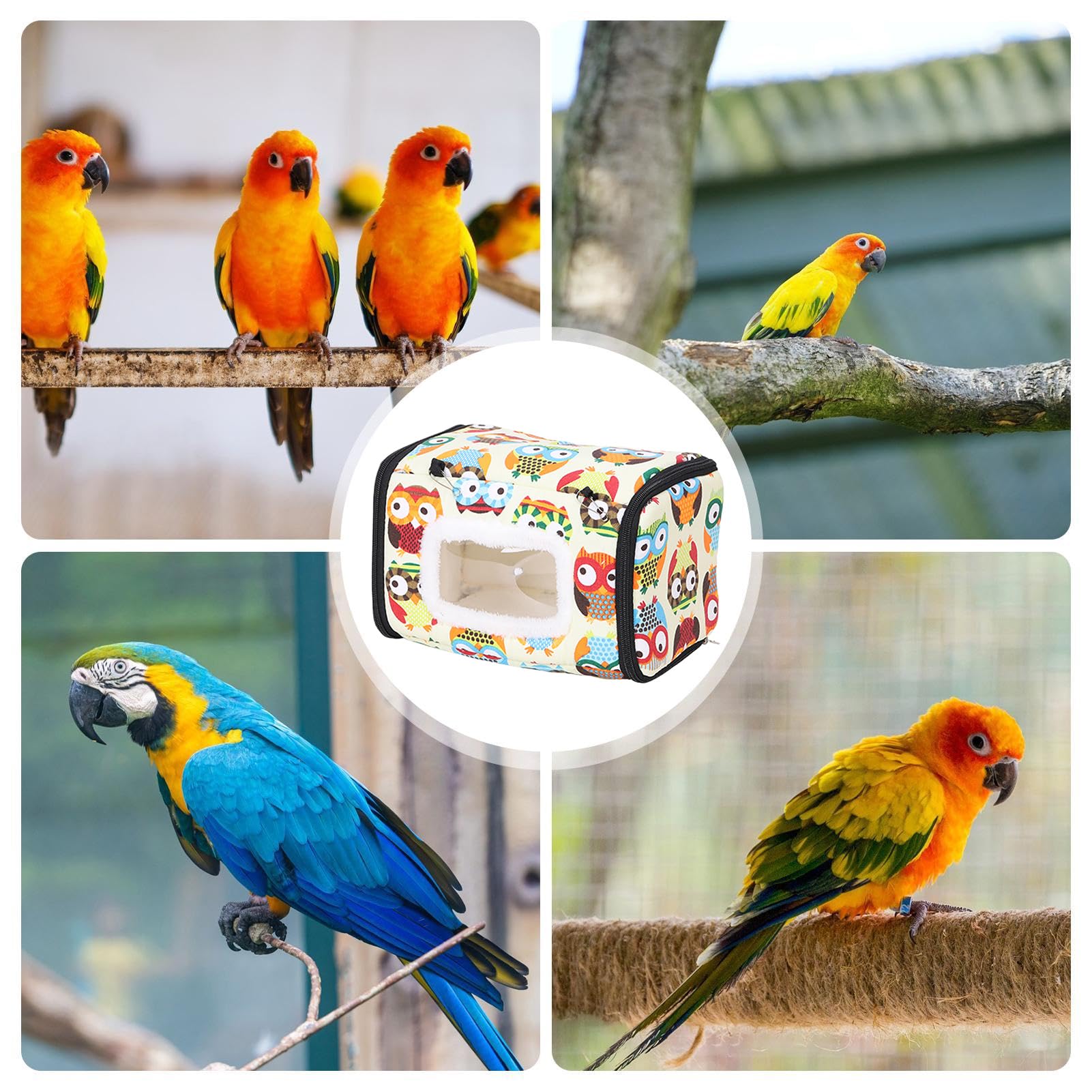 Nido de loro, pájaro para jaula, diseño de dibujos animados, casa de pájaros cálida de invierno, algodón para periquito, cacatúa, conure, agapornis (S)