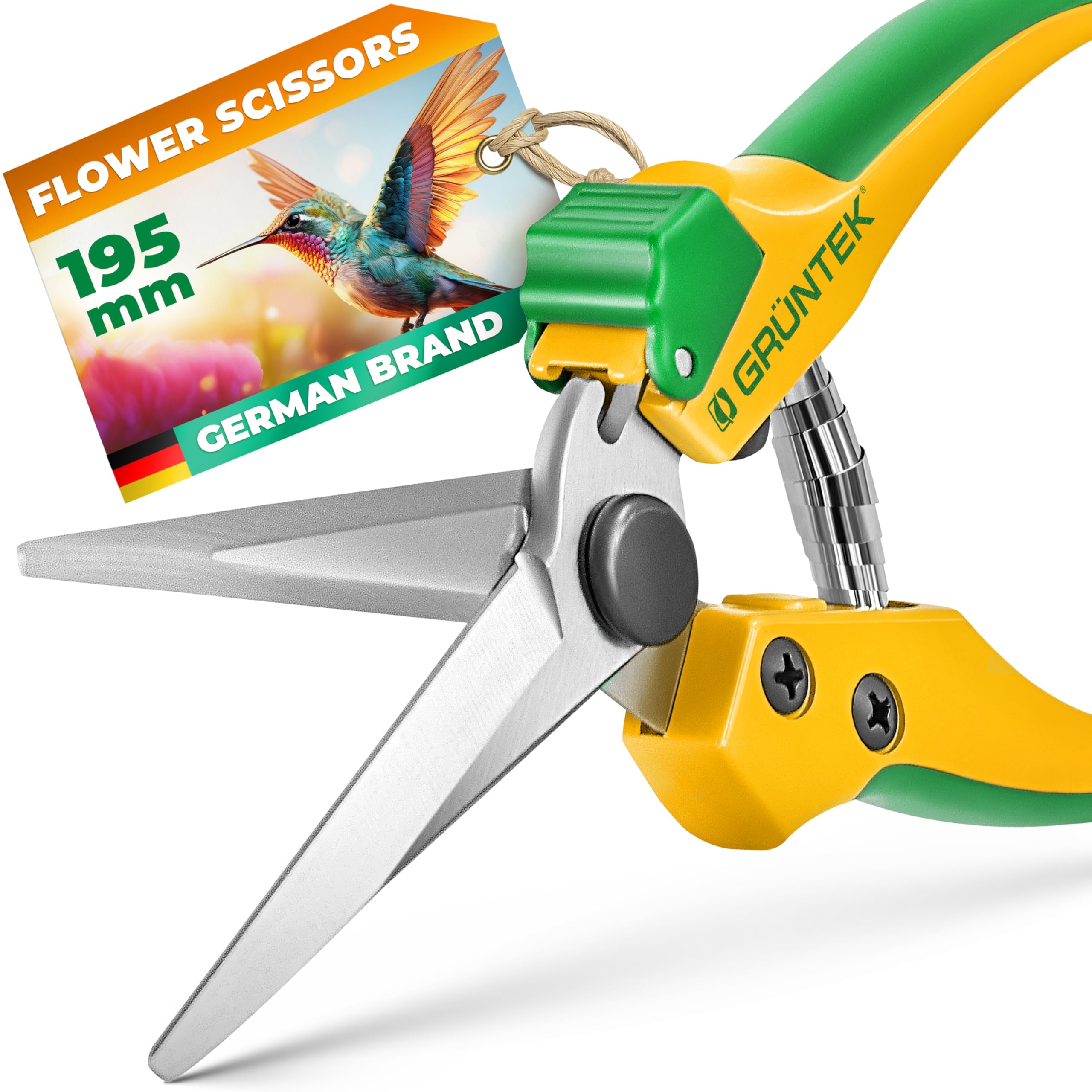 GRÜNTEKColibri Long Secateurs – Plant Scissors - SK5 Precision Blade Pruning Shears | Ergonomic Soft-Grip Handle | Compact Forged Garden Shears