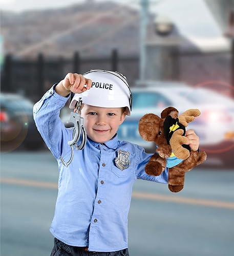 Miniatura 5 de DolliBu Peluche de oficial de policía de alce mentiroso marrón, disfraz de policía de alce marrón suave con lindo uniforme de policía y traje de