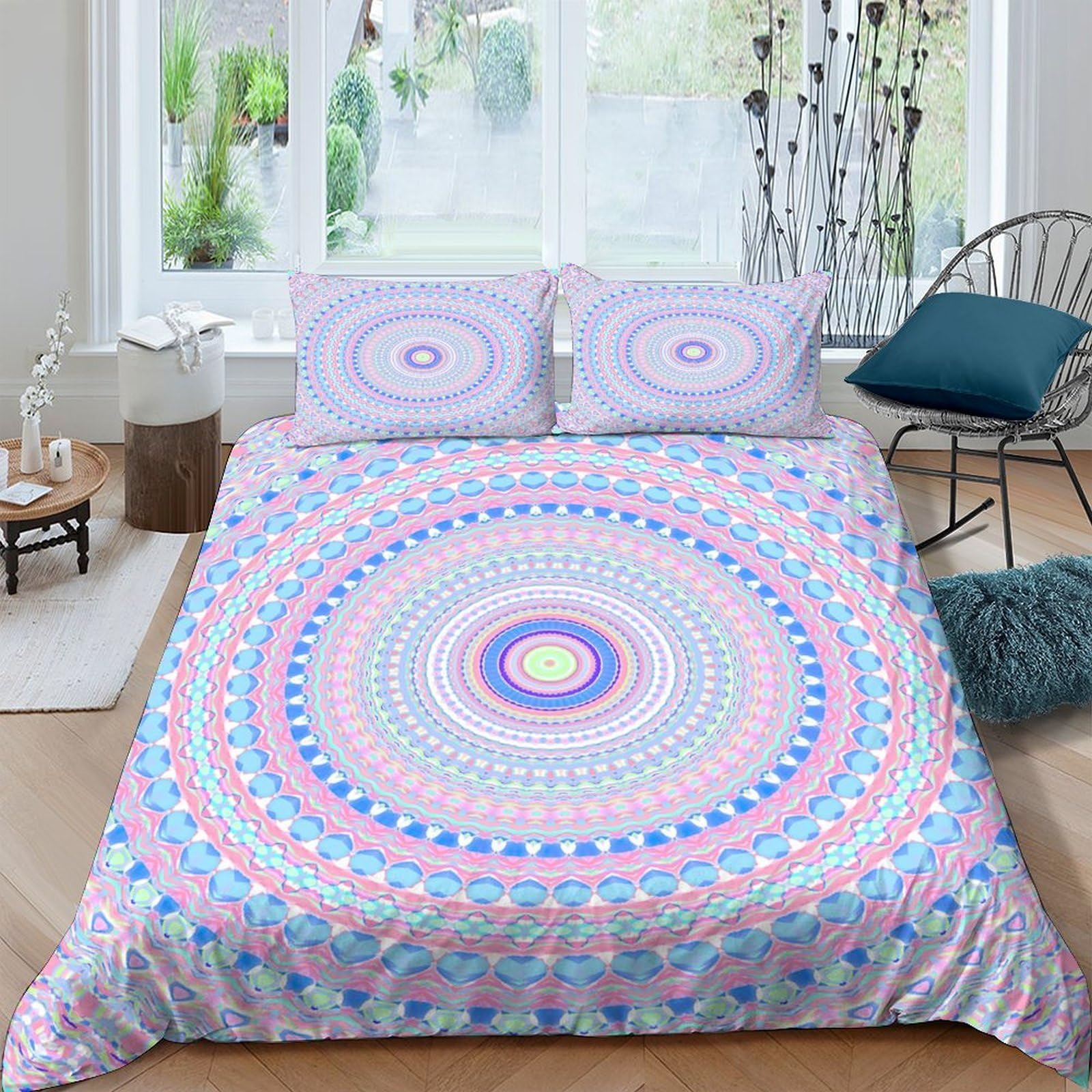 Ctjqhvkz Style-6 3D Printed Pastel Mandala Fitted Sheet Microfiber Soft Decorative Geometric Circle Mattress Cover Bedroom Guest Room Protection Single（135X200cm）