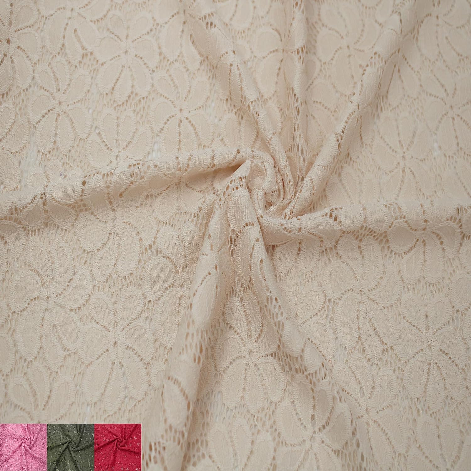 Stylish FABRIC 59" Wide-Nylon Spandex-Vintage Lace Pattern-Shane-Fabric by The Yard-Apparel, Clothing, Accessories, Decorations, Fashion, Craft, Wedding Dresses, Home, and DIY, Natural 1 Yard