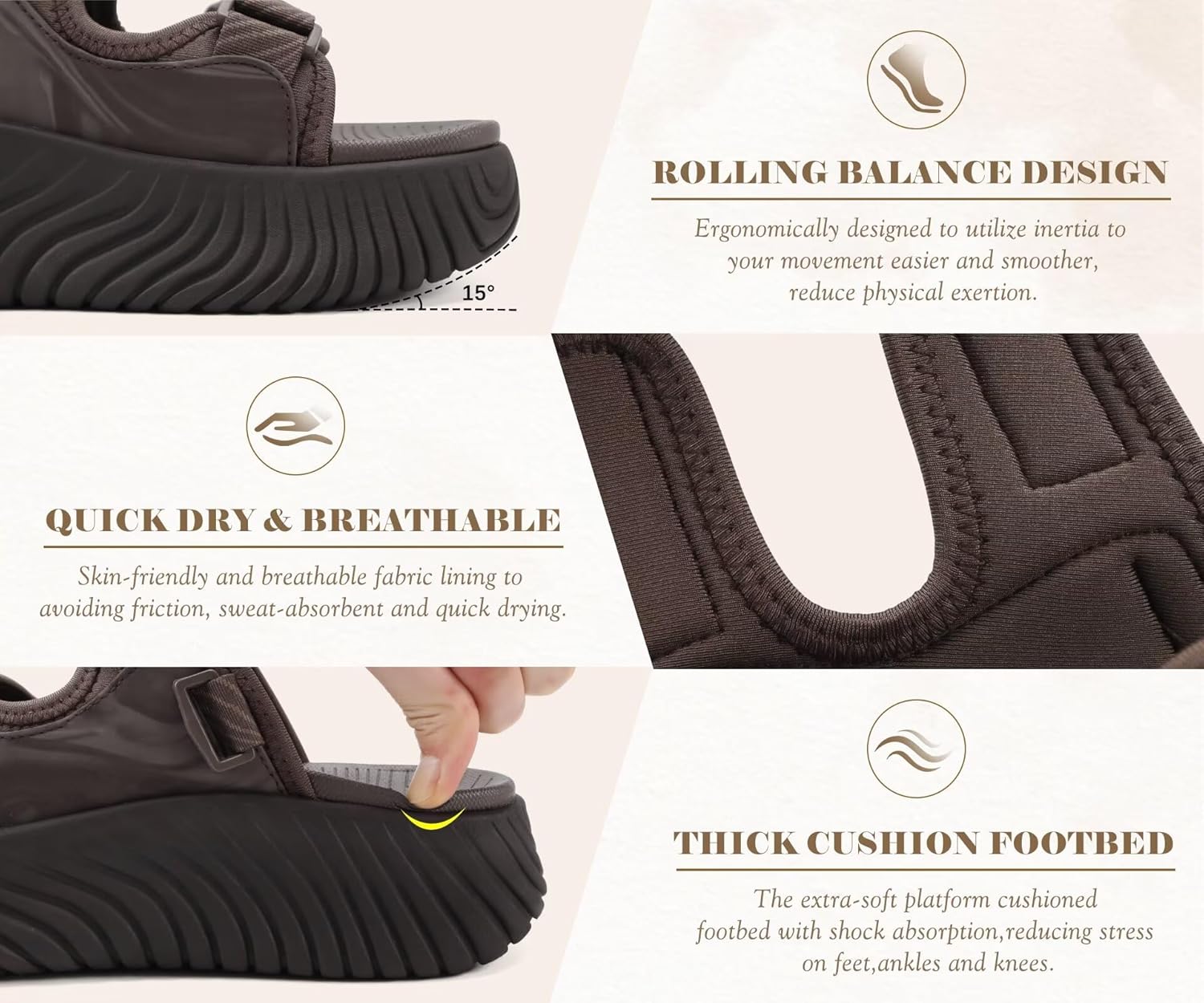 COFACE Womens Orthopedic Walking Sandals with Comfortable Plantar Fasciitis Arch Support Outdoor Athletic Lightweight Platform Sandles Sport Recovery Adjustable Strap Thick Cushion Slides - Image 4