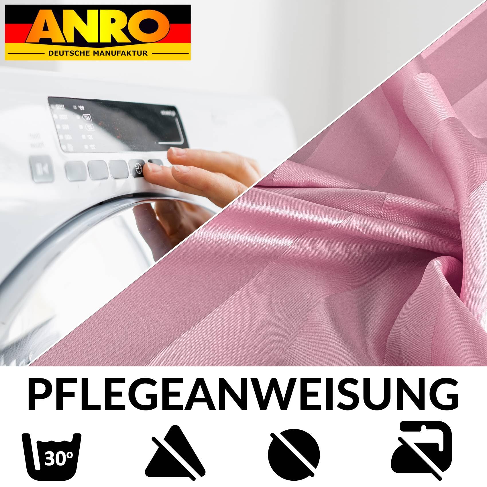 ANRO Tenda da doccia Rosa - poliestere impermeabile, lavabile, antimuffa, con anelli - 240 x 200 cm