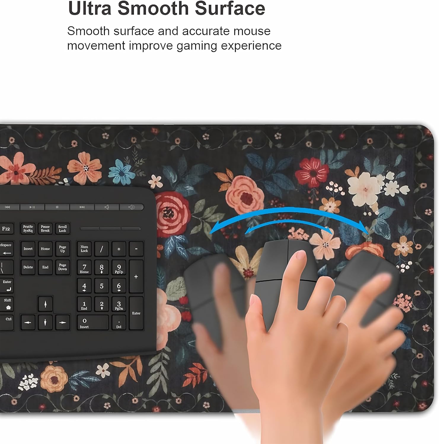 Floral XXL Large Mouse Pad with Stitched Edges, Anti-Slip Desk Mat for Keyboard and Mouse - Colorful Flower Pattern Office Decor, Home Computer Desk Pad Mat for Women, Ideal Desk Accessory