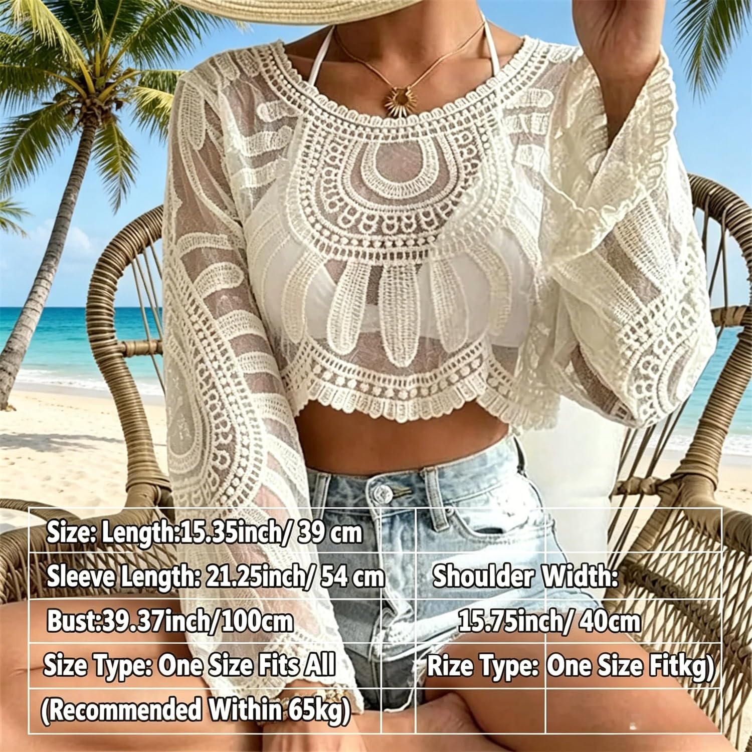 Kimono da donna con ricamo floreale, semi-trasparente, a maniche lunghe, in pizzo, bohémien, cardigan leggero per spiaggia, costumi da bagno, vacanze, abbigliamento estivo