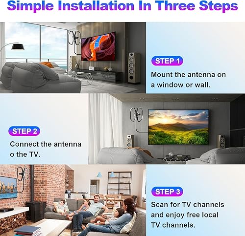 Miniatura 6 de Antena de TV mejorada 2023  Antena digital para soporte de TV 4K 1080p Antena de TV Digital HD para interiores 400+ millas de largo alcance Antena