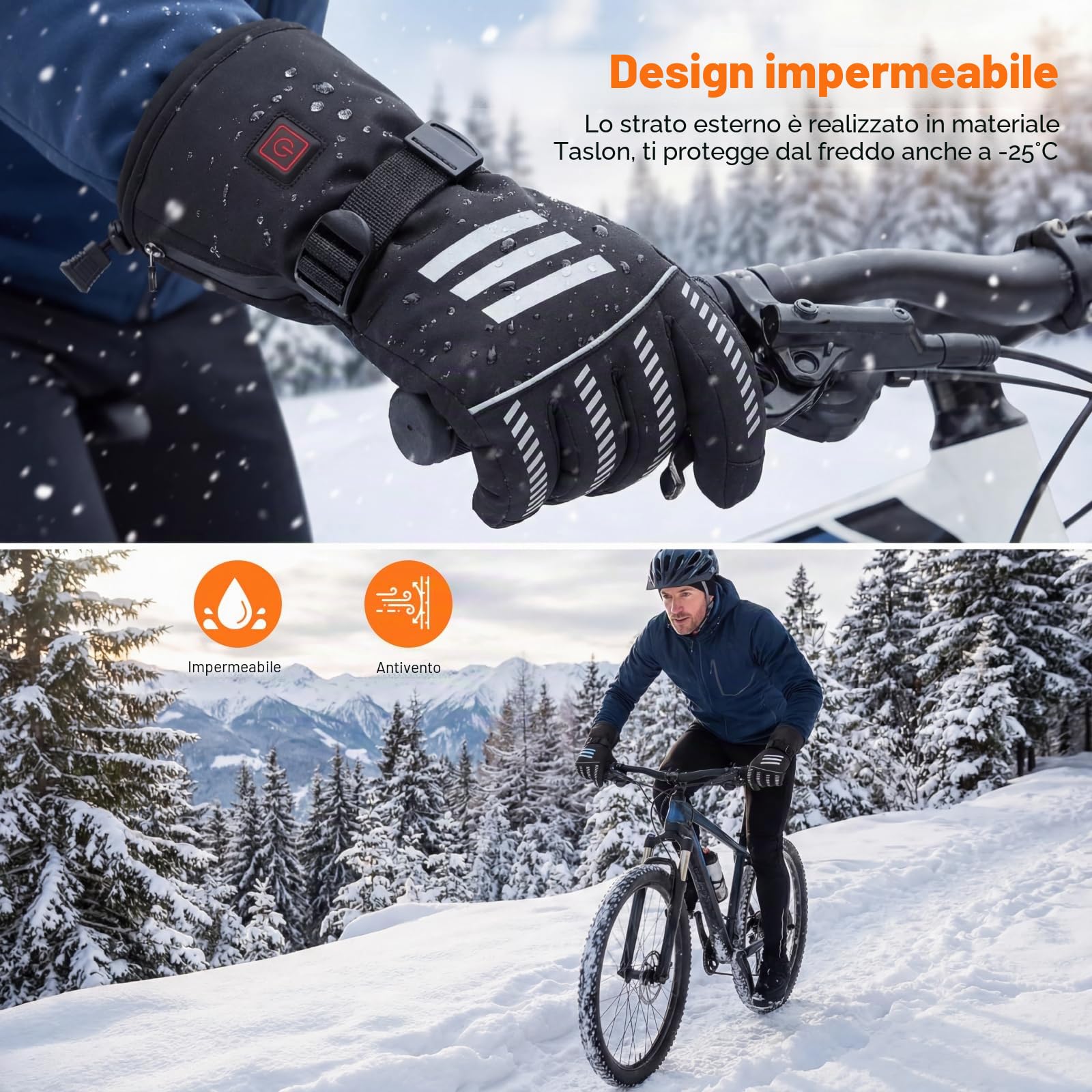 Guanti Riscaldati per Uomo e Donna, 7.4V 3000mAh Guanti Termici Invernali Impermeabili con Touchscreen, 3 Livelli di Temperatura per Sci, Moto, Trekking, Caccia, Riscaldamento Rapido 5s