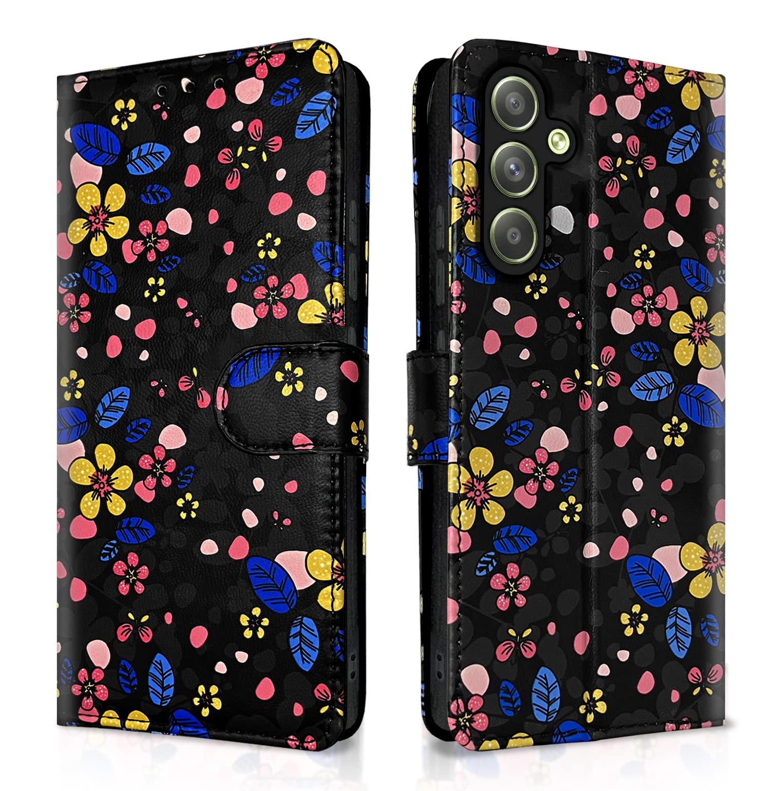 Pikkme Samsung Galaxy A54 5G Flip Cover for Girls Leather Finish | Inside TPU with Card Pockets | Wallet Stand and Shock Proof | Complete Protection Flip Case (Black Flower) (B0C2K9D49H) Amazon Price History, Amazon Price Tracker