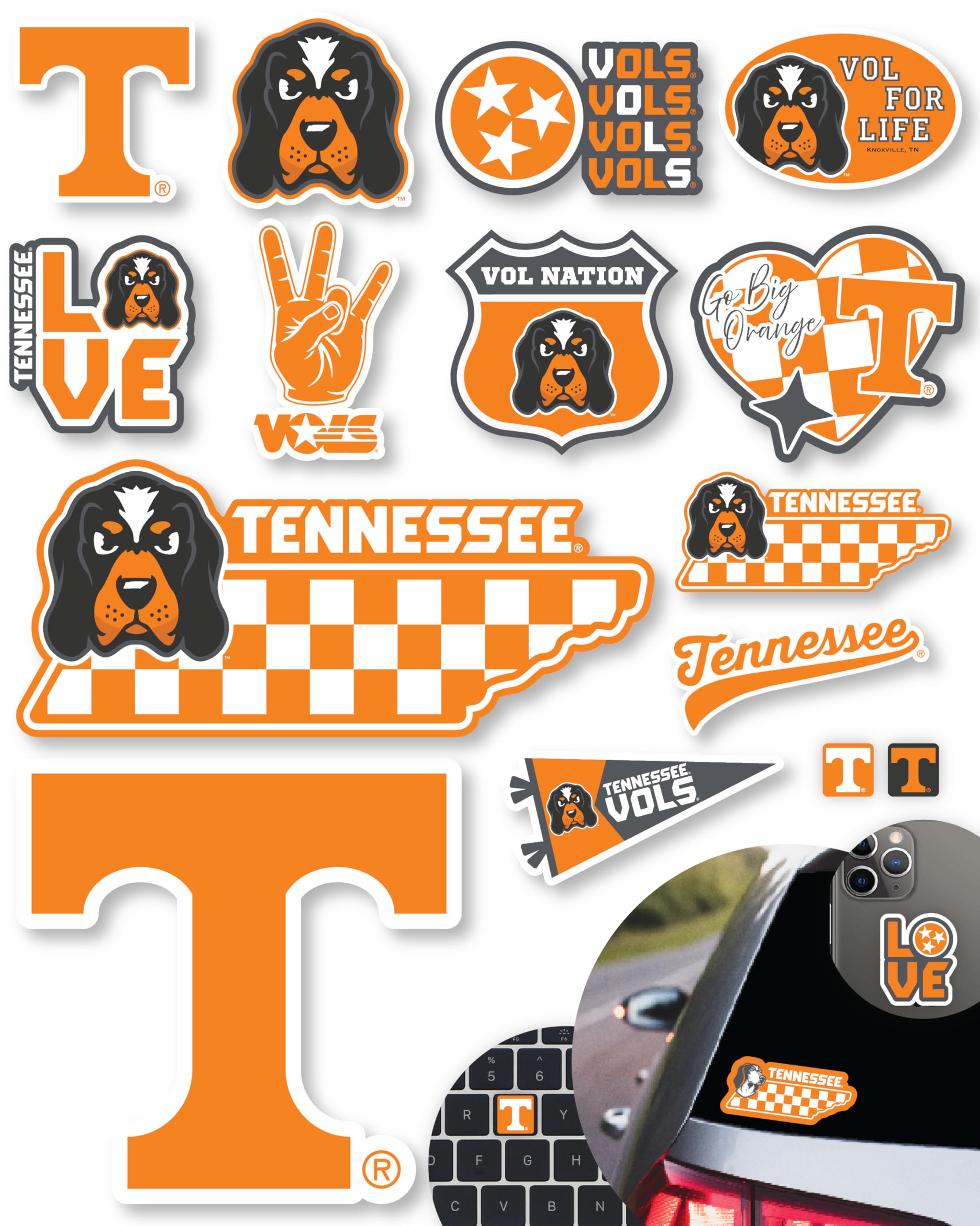 University of Tennessee Vols Stickers &amp; Decals Car Bottle Phone 14 Pc Set