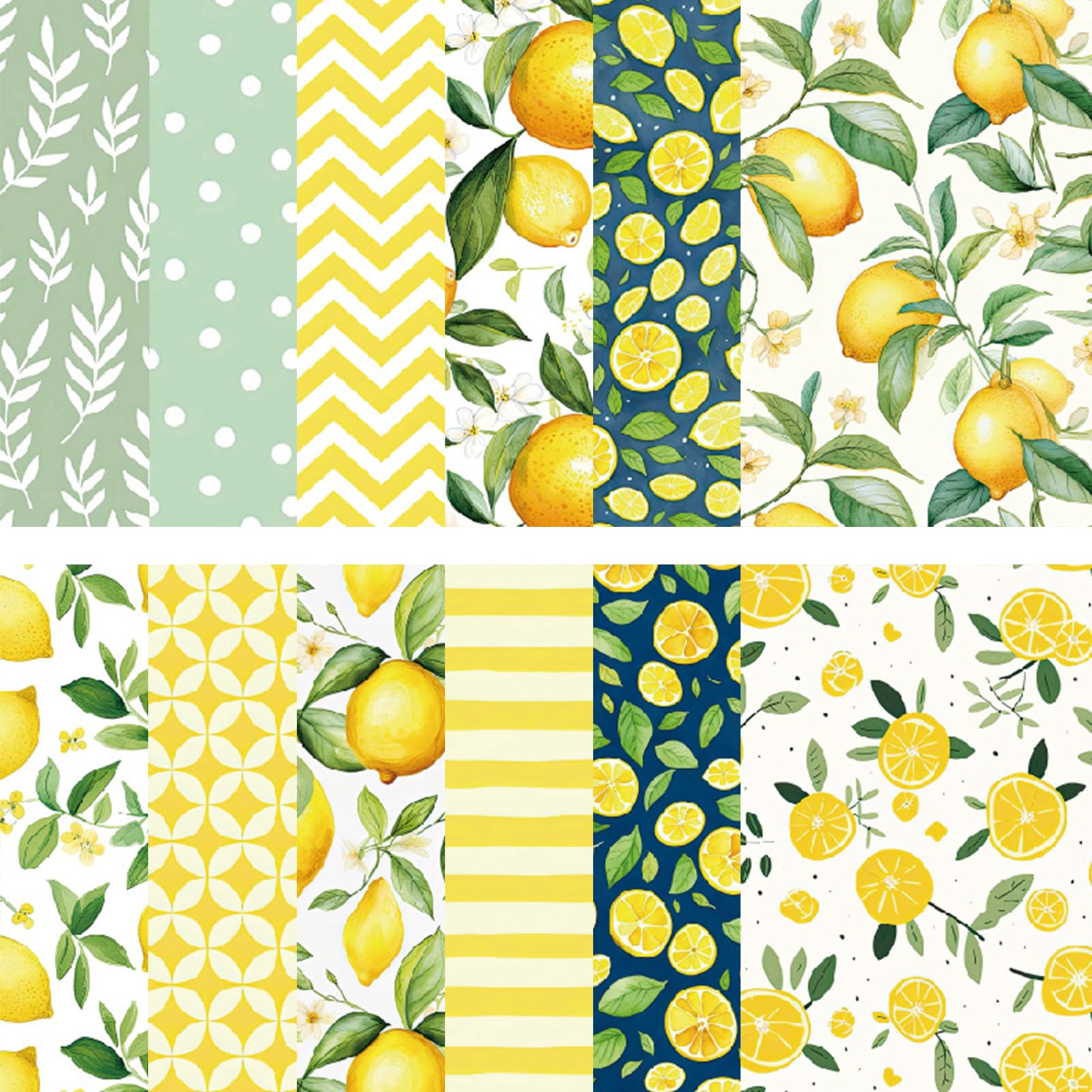 24Pcs Fruit Scrapbook Paper, 6x6 Inch Cherry Strawberry Patterned Cardstock for DIY Scrapbooking, Greeting Cards, Gift Wrapping, Journal Decoration (Vibrant Colors, 12 Styles) (Yellow, One Size)