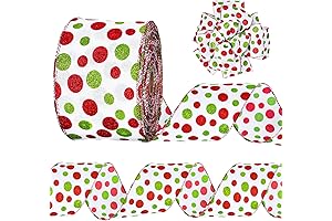 4 Inch Wired Ribbon Christmas, Xmas Tree Ribbon with Polka Dots