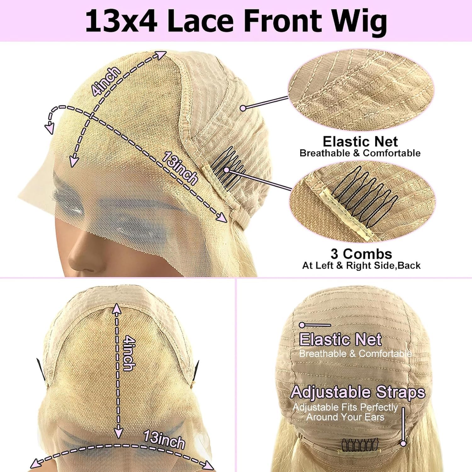 4/613 Ombre Blonde Lace Front Wig Human Hair Shiny Golden Body Wave Human hair Wigs For Women Breathable 13x4 UHD Transparent Lace Cap Early Summer Wig 18 Inches