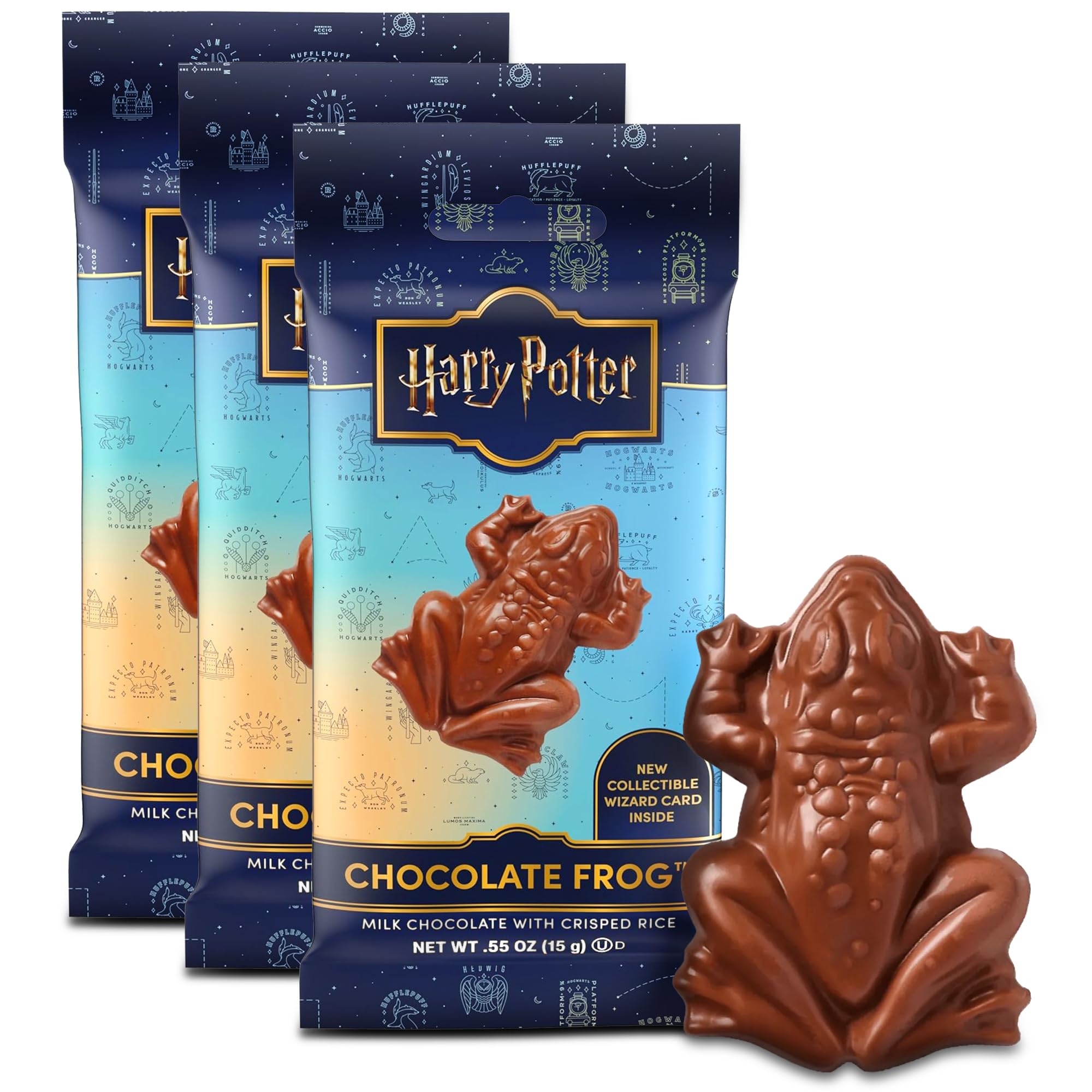 Jelly Belly Harry Potter Schokofrosch 3er Pack (3x15g) mit Sammelkarte von berühmten Hexen und Zauberern, Milchschokolade mit Puffreis