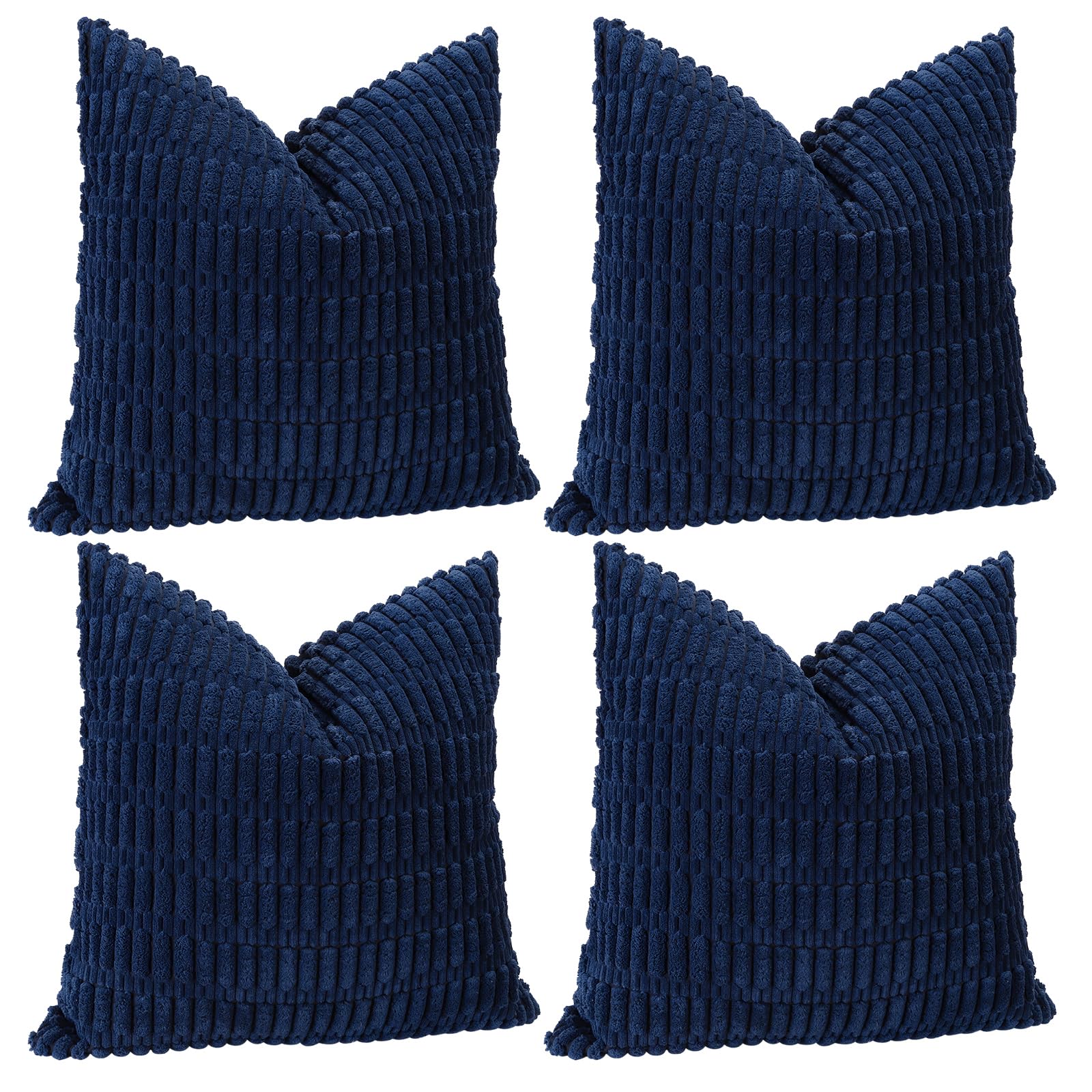 Sungeek Set of 4 Soft Corduroy Decorative Cushion Covers 60x60cm Square Striped Throw Pillow Covers 24x24 Inch for Sofa Couch Living Room Patio Farmhouse Boho Home Decor Pillowcases (Navy Blue)