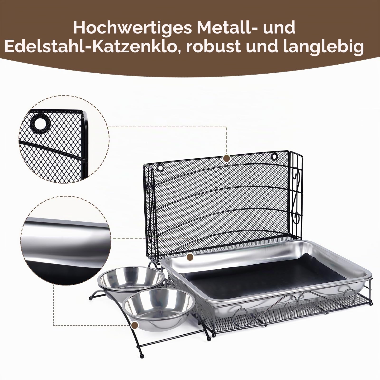 3 in 1 Kaninchen Heu Futterstation mit Edelstahl Katzentoilette und 2 Stucks Futternäpfe für Haustiere Heuraufe für Kleine Haustiere Kaninchen Hamster Meerschweinchen