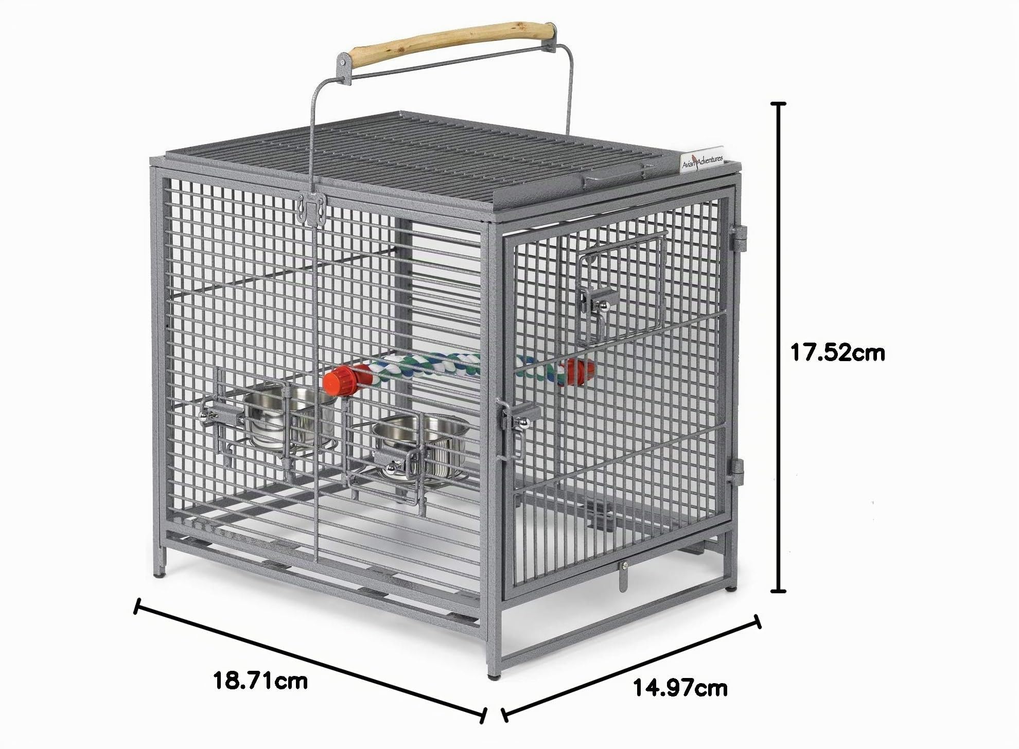 MidWest Homes for Pets Avian Adventures Poquito Avian Hotel - Jaula de viaje para aves, 48 x 39,5 x 60 cm, con soporte y 2 comederos en acero inoxidable, 1705001204, platino