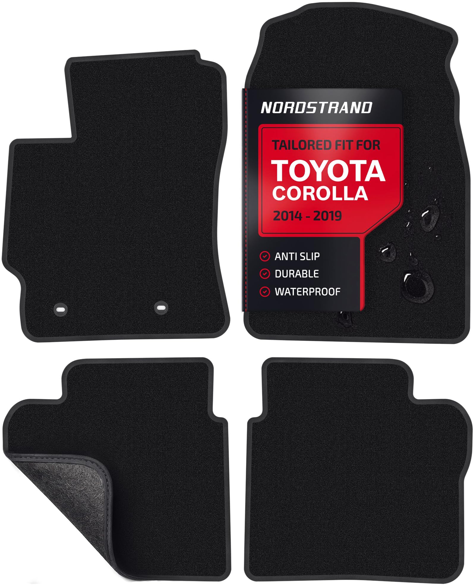 floor mats for toyota corolla 2012 2013 2014 2015 2016 2017 2018 - custom 3d fit - 1st and 2nd row set - rubber anti-slip backing - heavy duty 22oz carpet mat - all weather car liner floormats