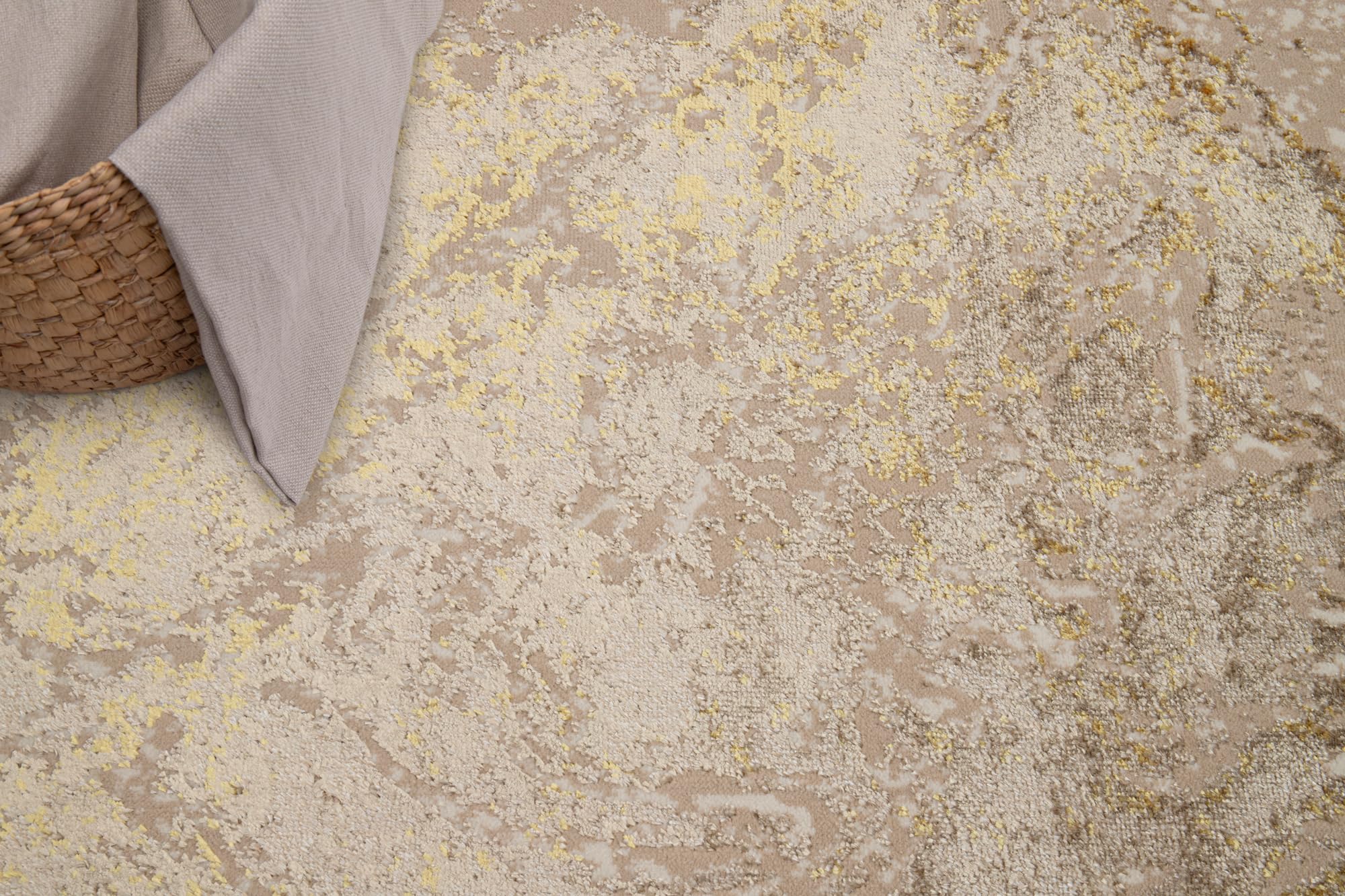 TAPISO Crystal Tapis Poils Courts Moderne Or Beige Motif Abstrait Effet 3D Brillant Doux Tapis Salon Chambre Adulte Salle à Manger Oeko-TEX 200 x 300 cm