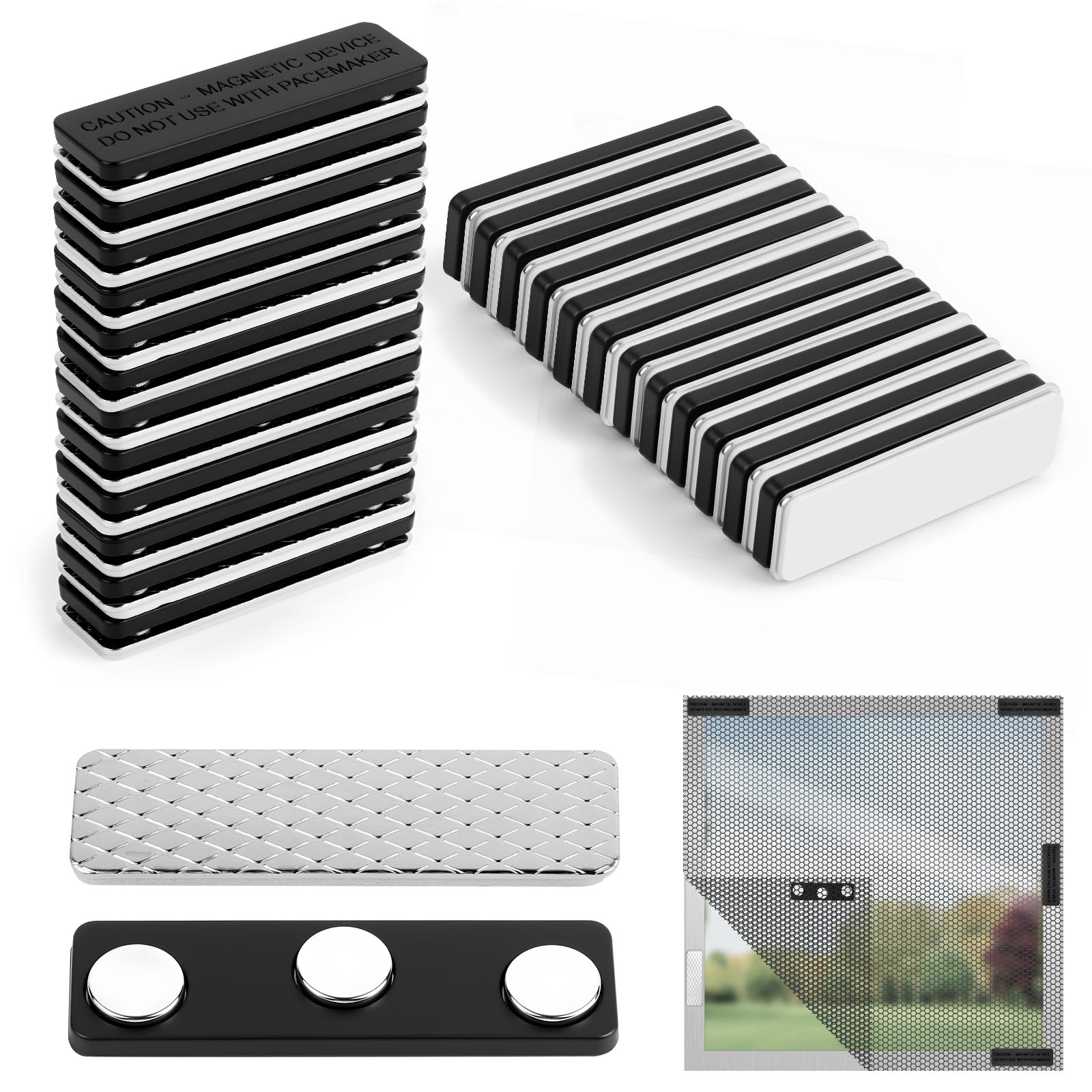 flintronic 24 sztuki klipsów do moskitier okiennych, 45mm x 13mm magnesy do moskitier okiennych, samoprzylepne klipsy okienne, DIY magnes do moskitiery okiennej bez wiercenia, do kuchni, salonu