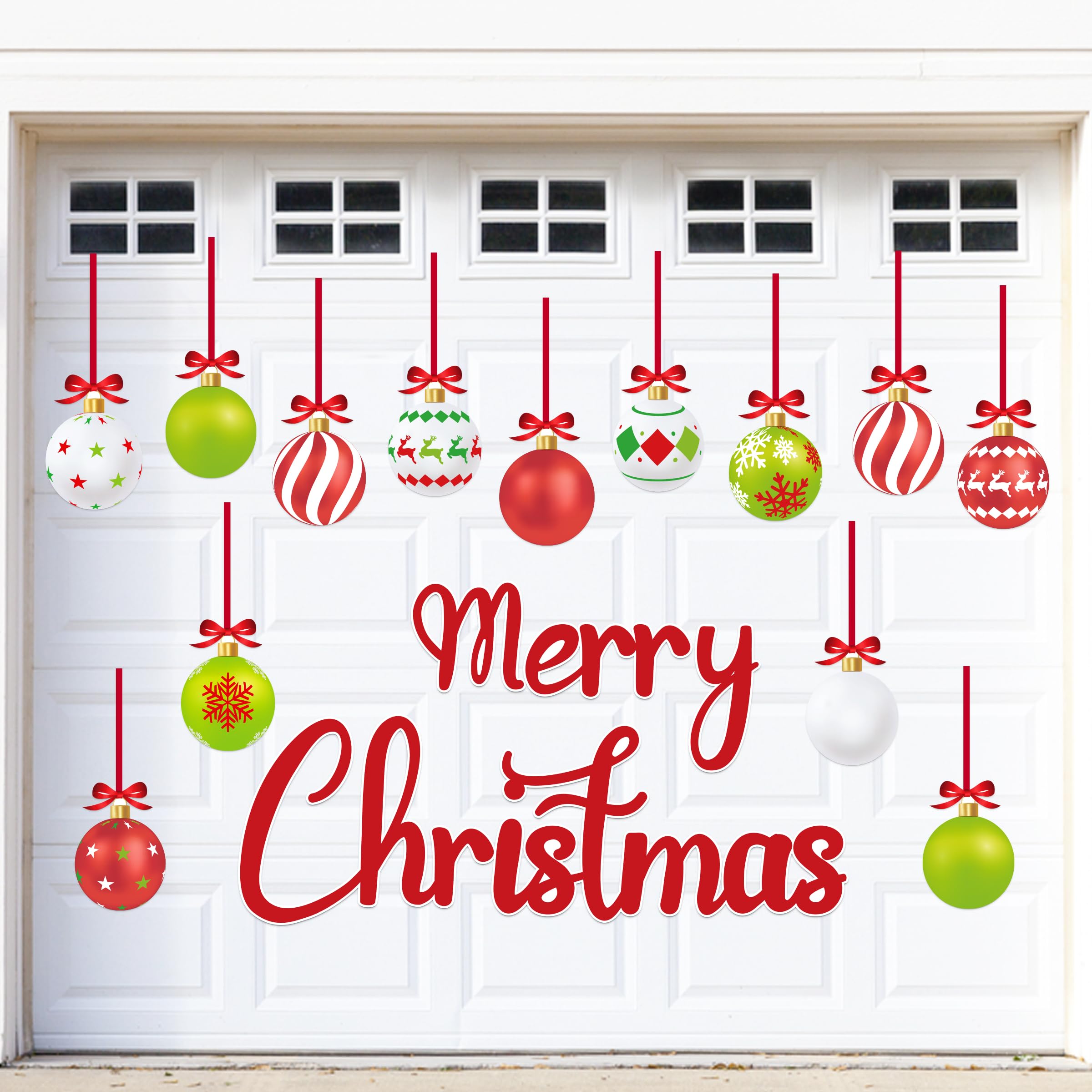 90shine Christmas Garage Door Decorations Magnets, Red Green Xmas Ball